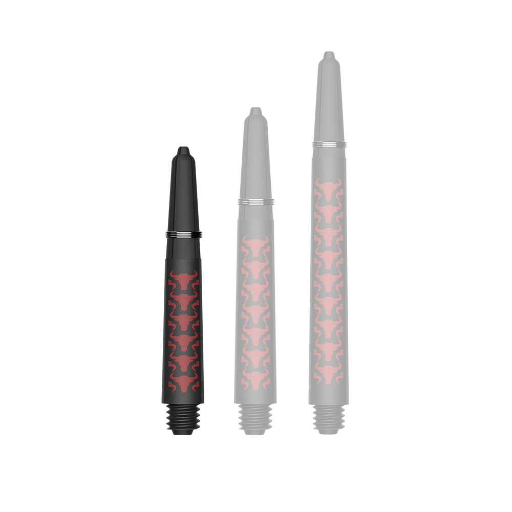 Wałki do głów Bulls NL Capo Carbon - czerwone Zu sehen ist ein Dartzubehör, speziell eine Capo Carbon Shaft in Rot und kurzer Ausführung mit 34mm Länge. Das Produkt dient vermutlich als Teil eines Dartpfeils.