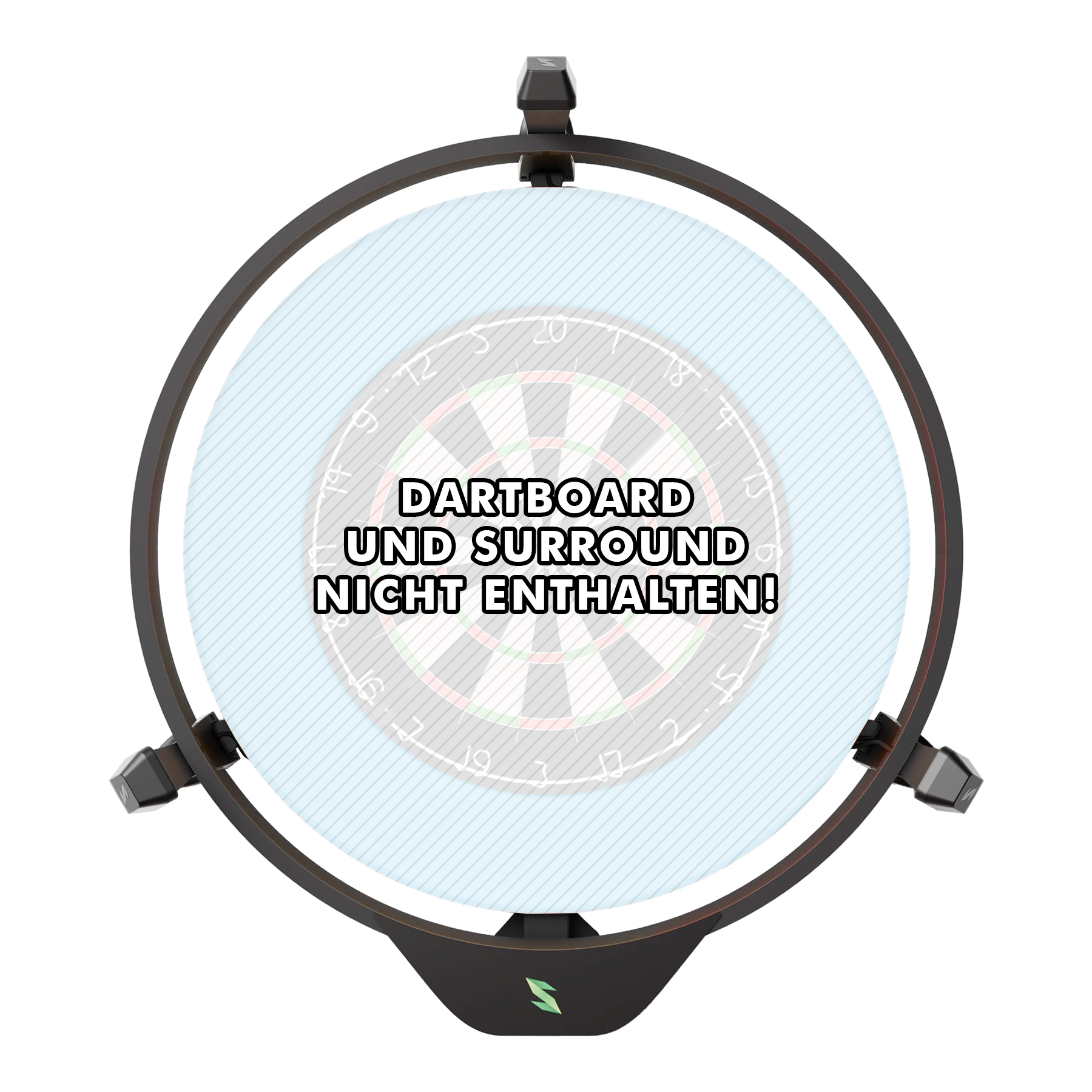 Das Bild zeigt das Produkt "Scolia Home 2 FLEX - Electronic Score System mit Beleuchtungsring". In der Mitte steht der Hinweis: "Dartboard und Surround nicht enthalten!"