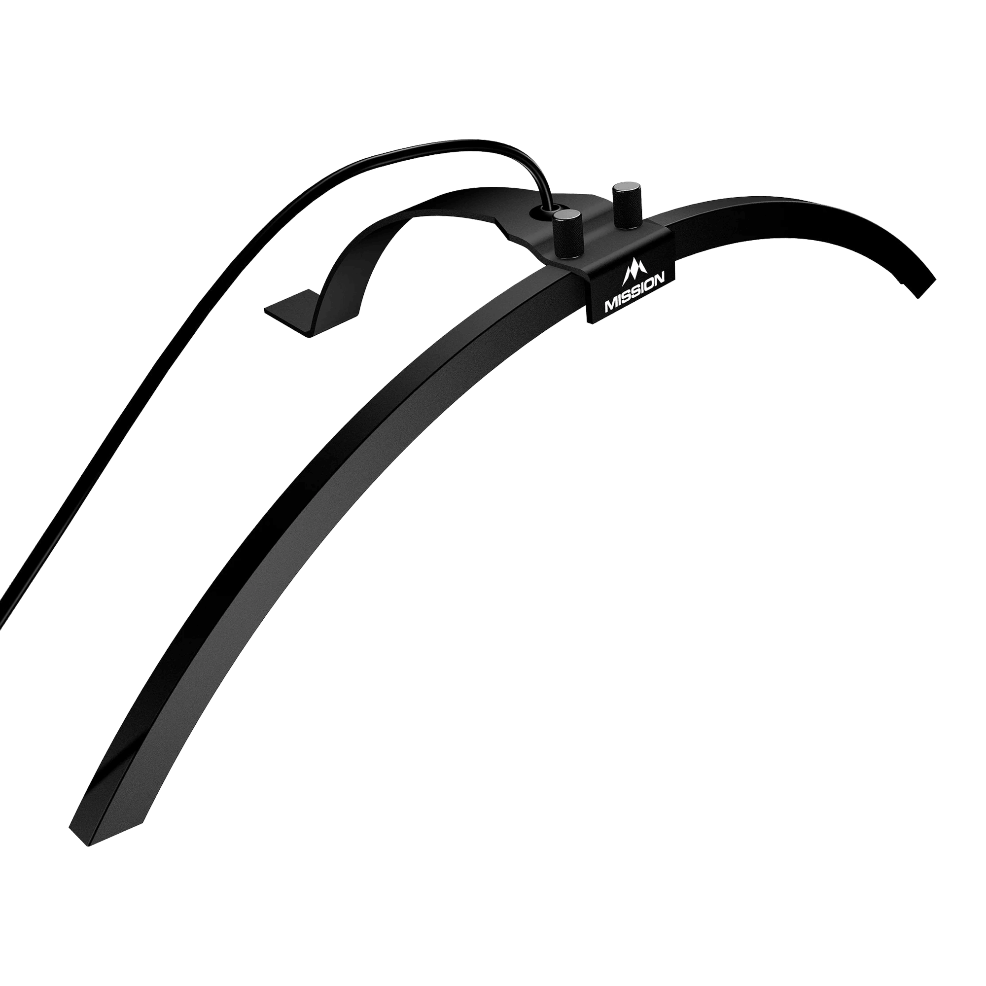 Oświetlenie tarczy do darta LED Mission Torus 100 składane Das Bild zeigt die faltbare LED Dartboard-Beleuchtung Mission Torus 100. Die Beleuchtung ist schwarz und hat einen gebogenen Rahmen mit einem Kabelanschluss.