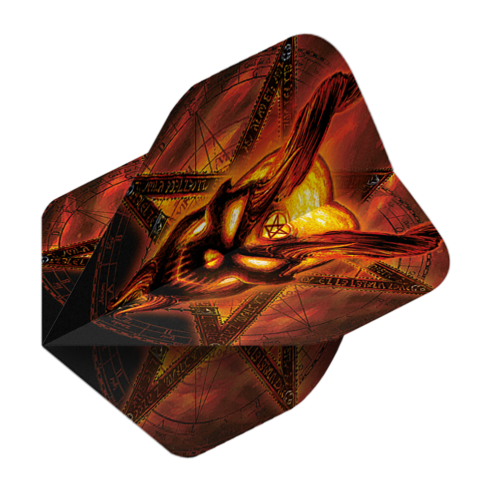 Świątynia Płonącego Alchemii nr 2 Standardowe Loty Das Bild zeigt das Produkt „Alchemy Burning Temple No2 Standard Flights“. Es hat ein auffälliges, feuriges Design mit einem brennenden Motiv und mystischen Symbolen.