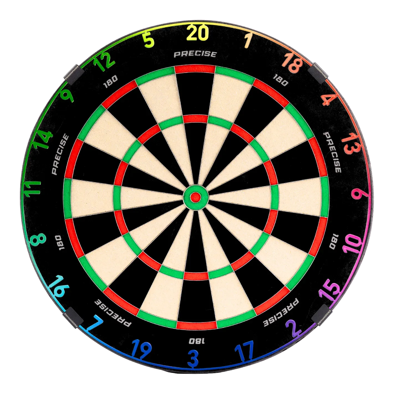 Precyzyjna stalowa tarcza do darta Endorphine 180 z pierścieniem numerycznym - Spectrum Zu sehen ist das Precise 180 Endorphine Steeldartboard mit Nummernring – Spectrum. Das Dartboard ist frontal abgebildet.