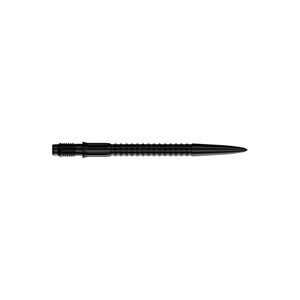 Końcówki do lotek Mission R2.5 Rapid Point GV1 – czarne Zu sehen sind schwarze Dartspitzen für Darts. Die Spitzen haben eine Länge von 30 mm.