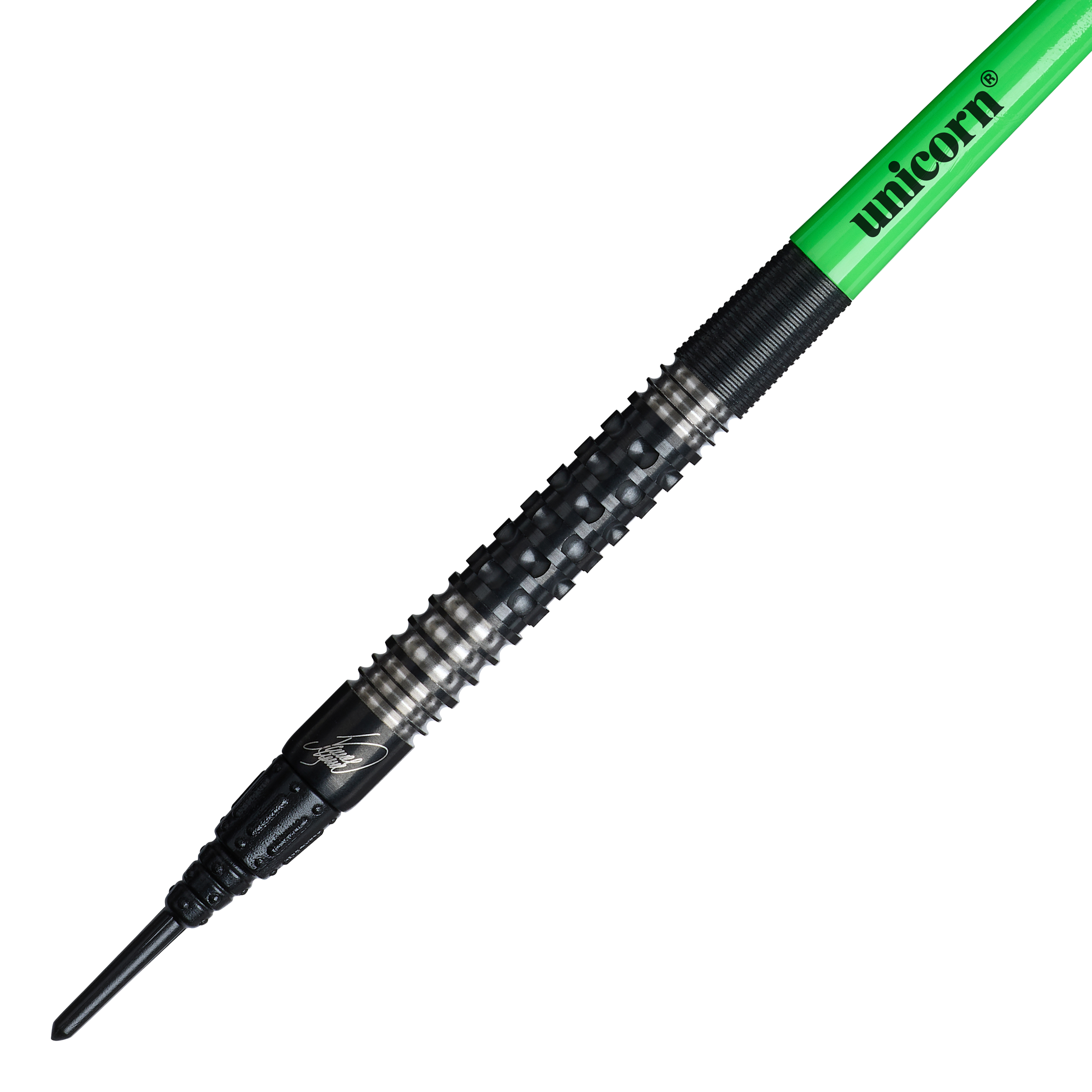 Zu sehen sind die Unicorn Wraith James Wade Softdarts - 19g. Die Darts sind für elektronische Dartscheiben geeignet.