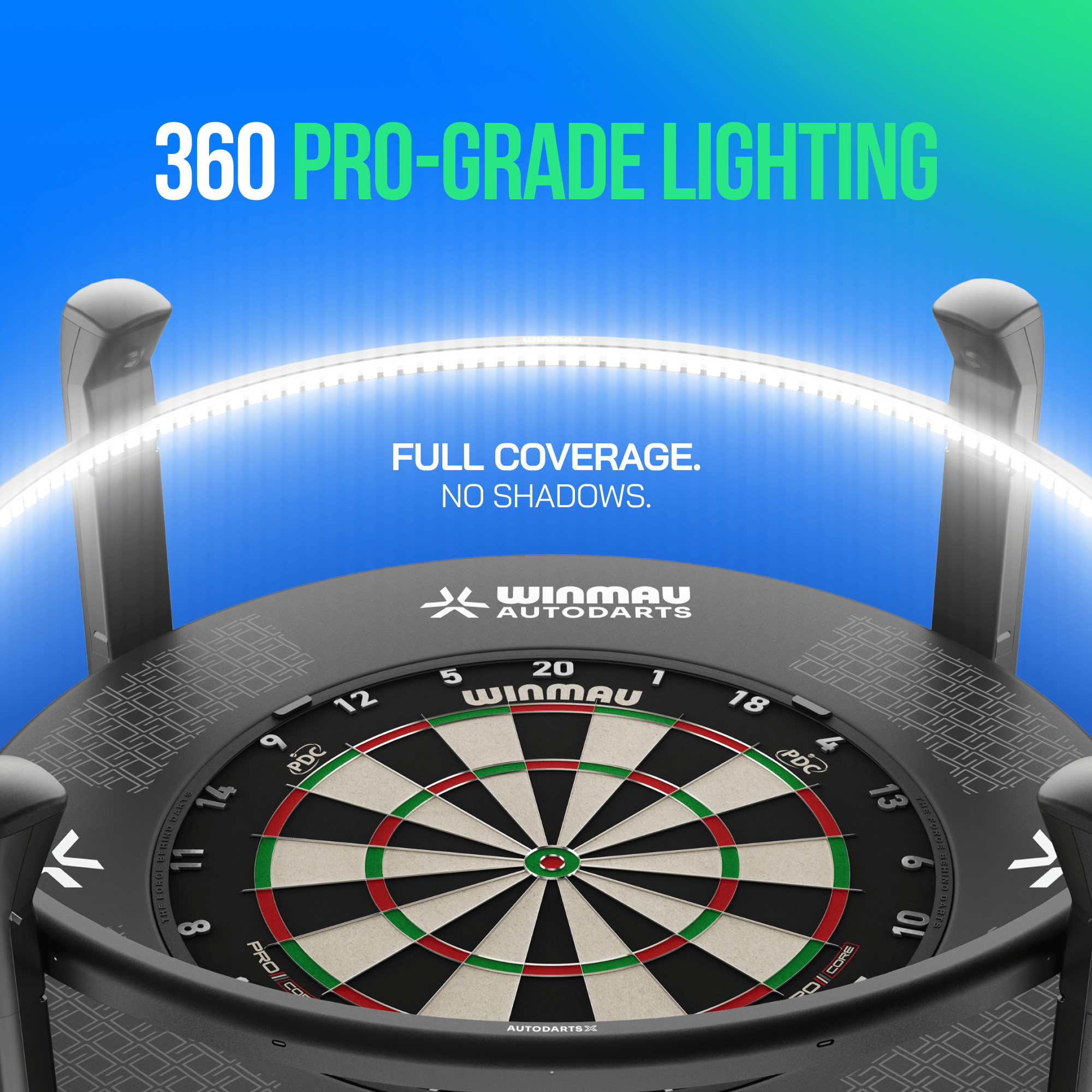 System automatycznego punktowania Winmau Autodarts X Zu sehen ist das Winmau Autodarts X Autoscoring-System. Es dient der automatischen Auswertung beim Darts-Spiel.