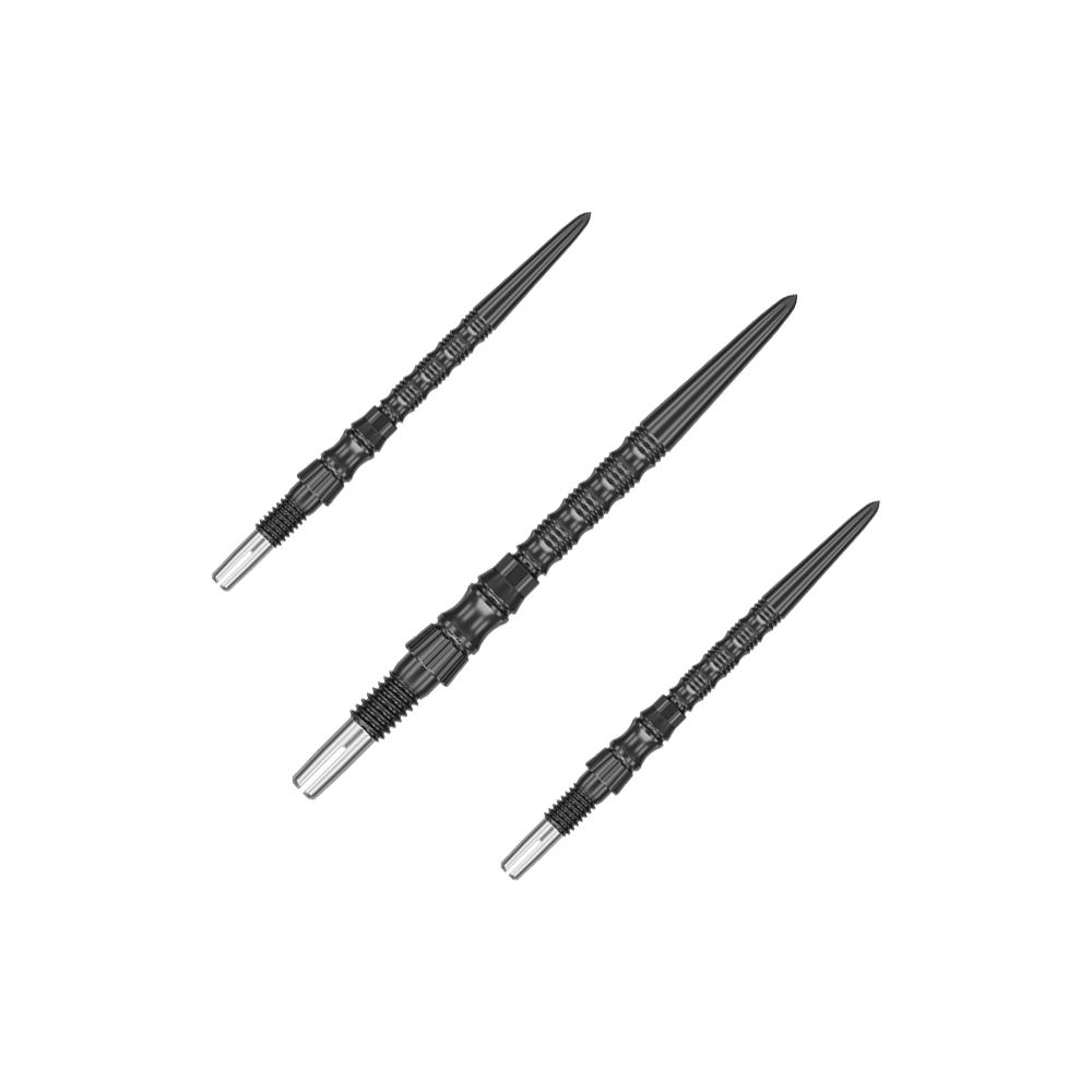 Dieses Bild zeigt Dartspitzen in schwarzer Farbe, 30mm Länge, vermutlich das Set. Die Dartspitzen sind als Zubehör für Darts dargestellt.