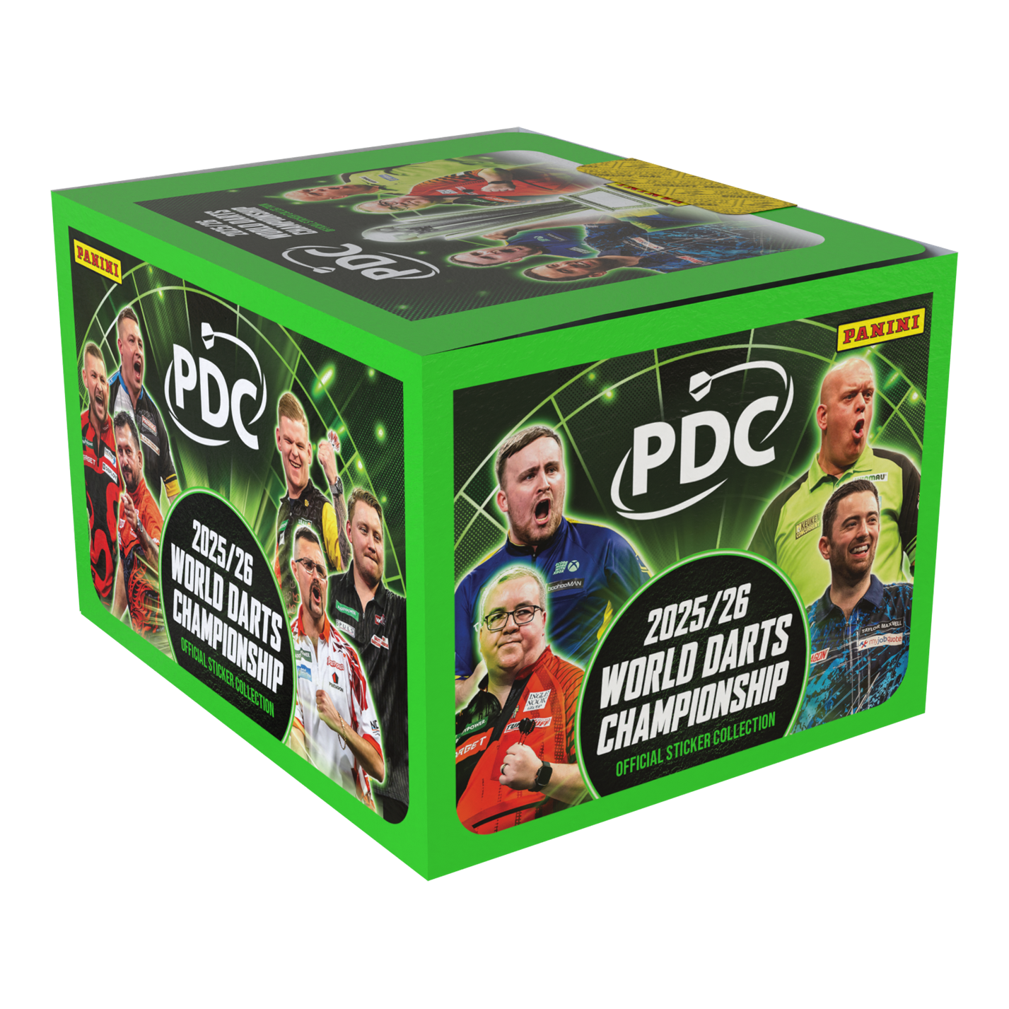 Hier abgebildet ist noch einmal das Panini PDC World Darts Championship 2025/26 Softcover Bundle mit einer Stickerbox. Das Bundle ist ideal für Stickersammler der Darts-Weltmeisterschaft.