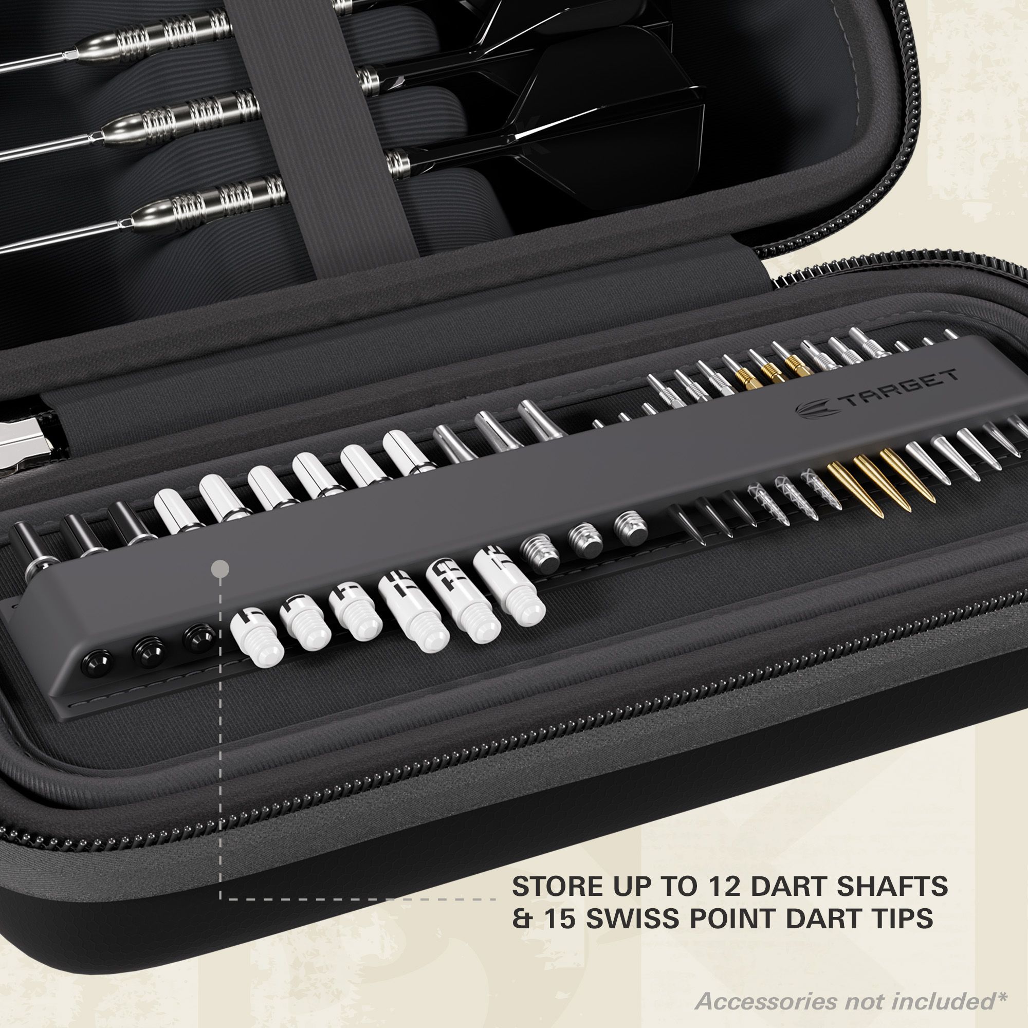 Das Bild zeigt ein Dartcase in Schwarz. Es ist das Modell '450140_Target_BOA_Dartcase_Schwarz_Schwarz_T1' abgebildet.