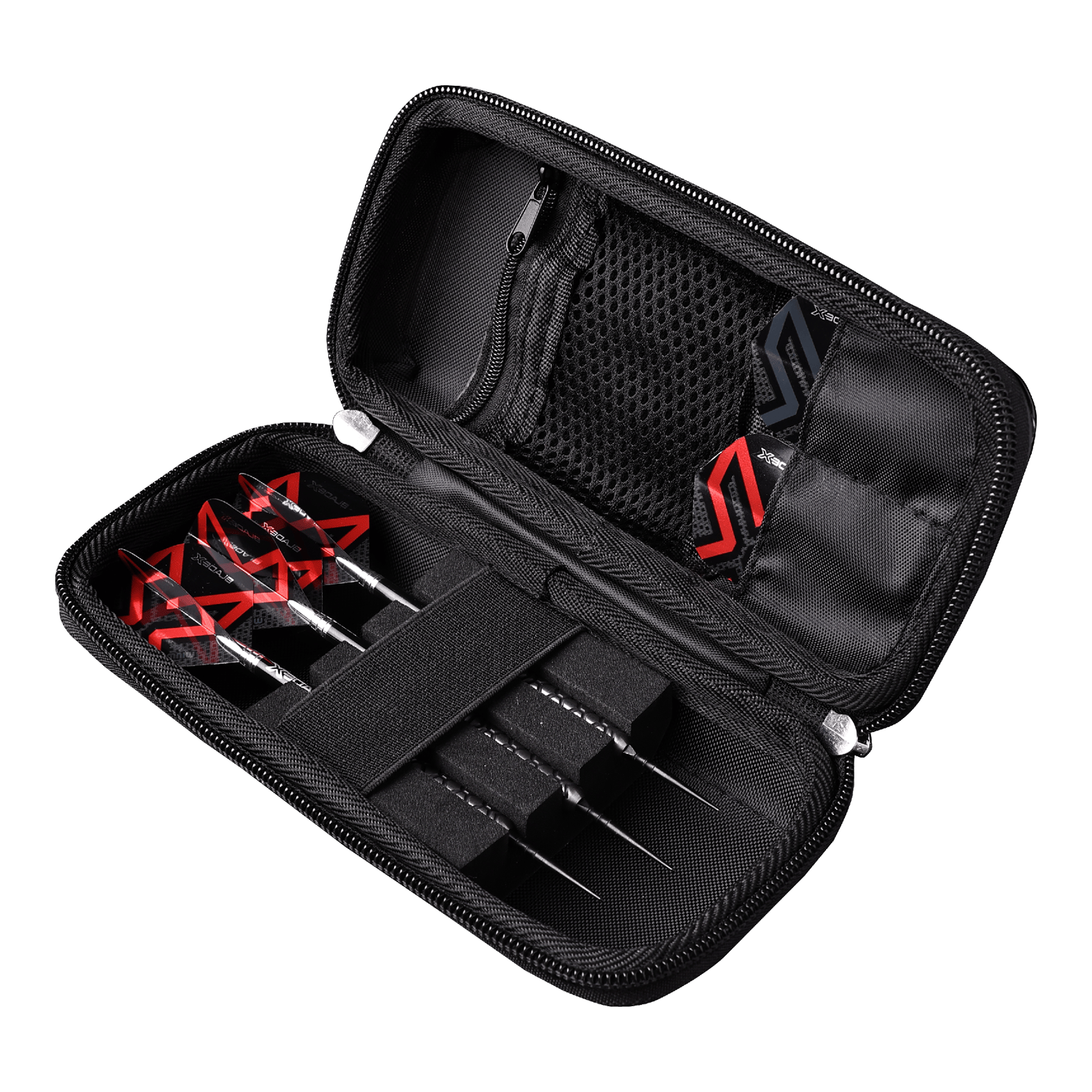 Hier ist das Winmau Blade X Armor G1 Dartwallet abgebildet. Dieses Dartwallet dient zur sicheren Aufbewahrung von Dartzubehör.