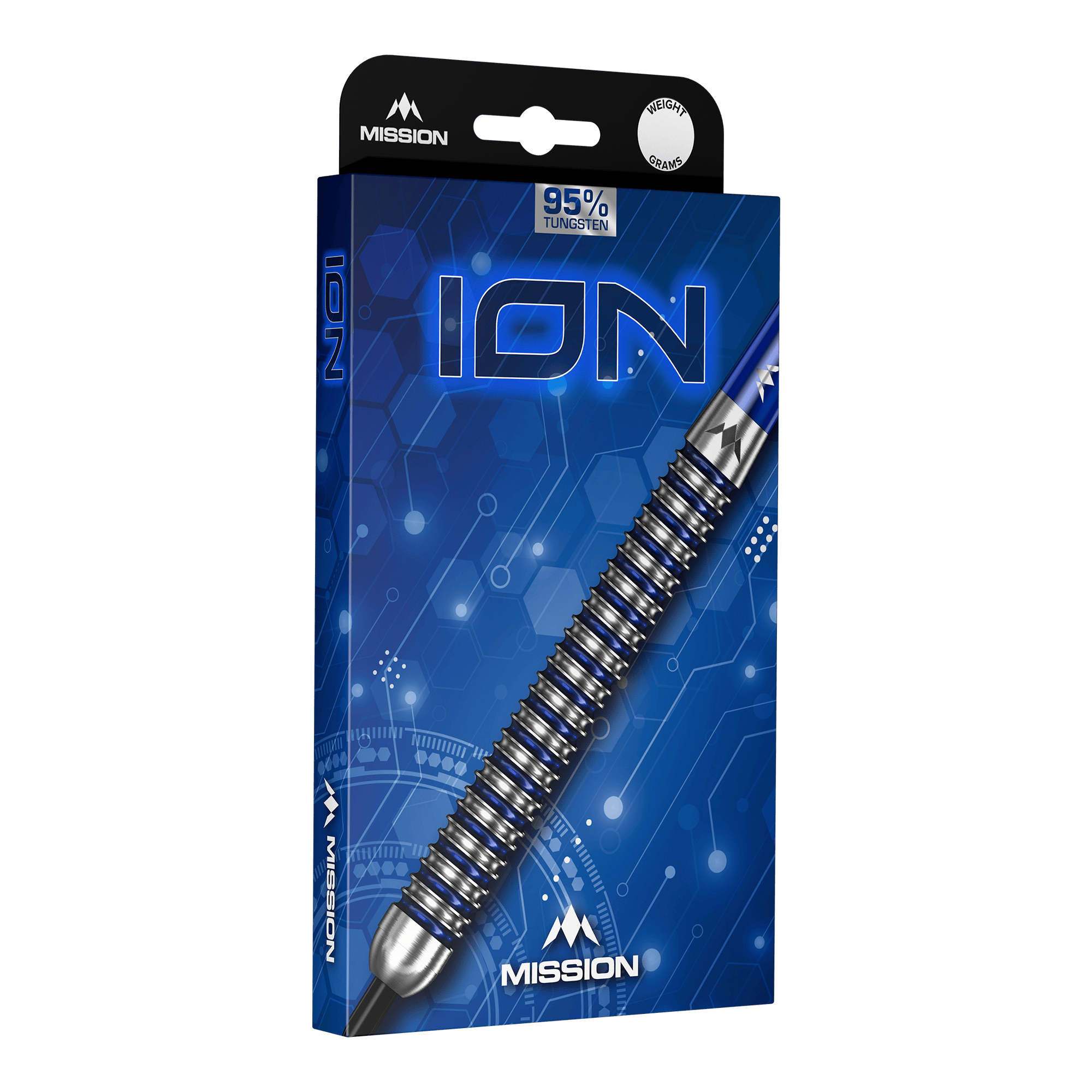 Lotki stalowe Mission ION Blue Silver Mission ION Blue Silver Steeldarts sind auf diesem Bild zu sehen. Das Produkt zeichnet sich durch seine blaue und silberne Farbgebung aus.