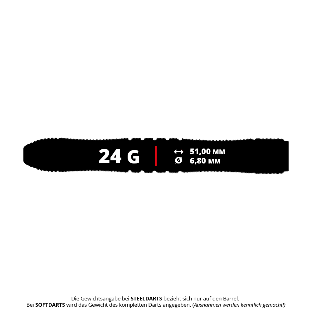 McDart Black Ring Steeldart Barrels - 24g Abgebildet sind McDart Black Ring Steeldart-Barrels mit 24g Gewicht. Die Dart-Barrels haben eine schwarze Ringstruktur für besseren Halt.