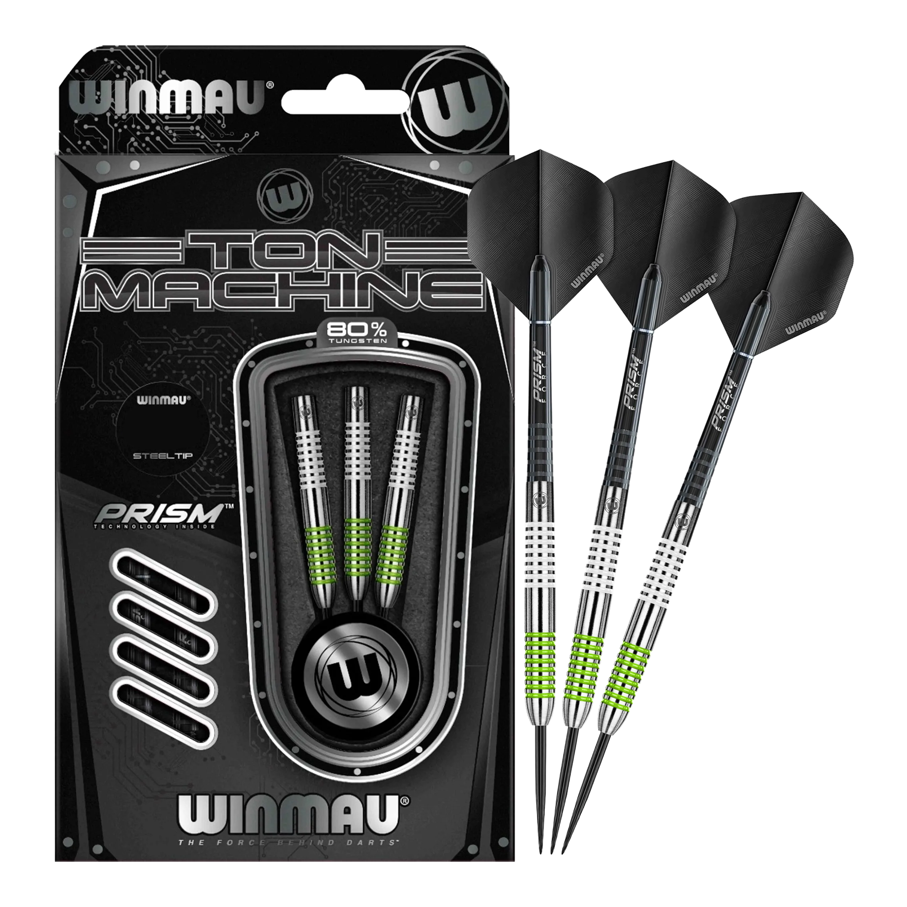 Stalowe lotki Winmau Ton Machine Das Bild zeigt das Set der Winmau Ton Machine Steeldarts in voller Ansicht. Diese Steeldarts sind ideal für Dartliebhaber.