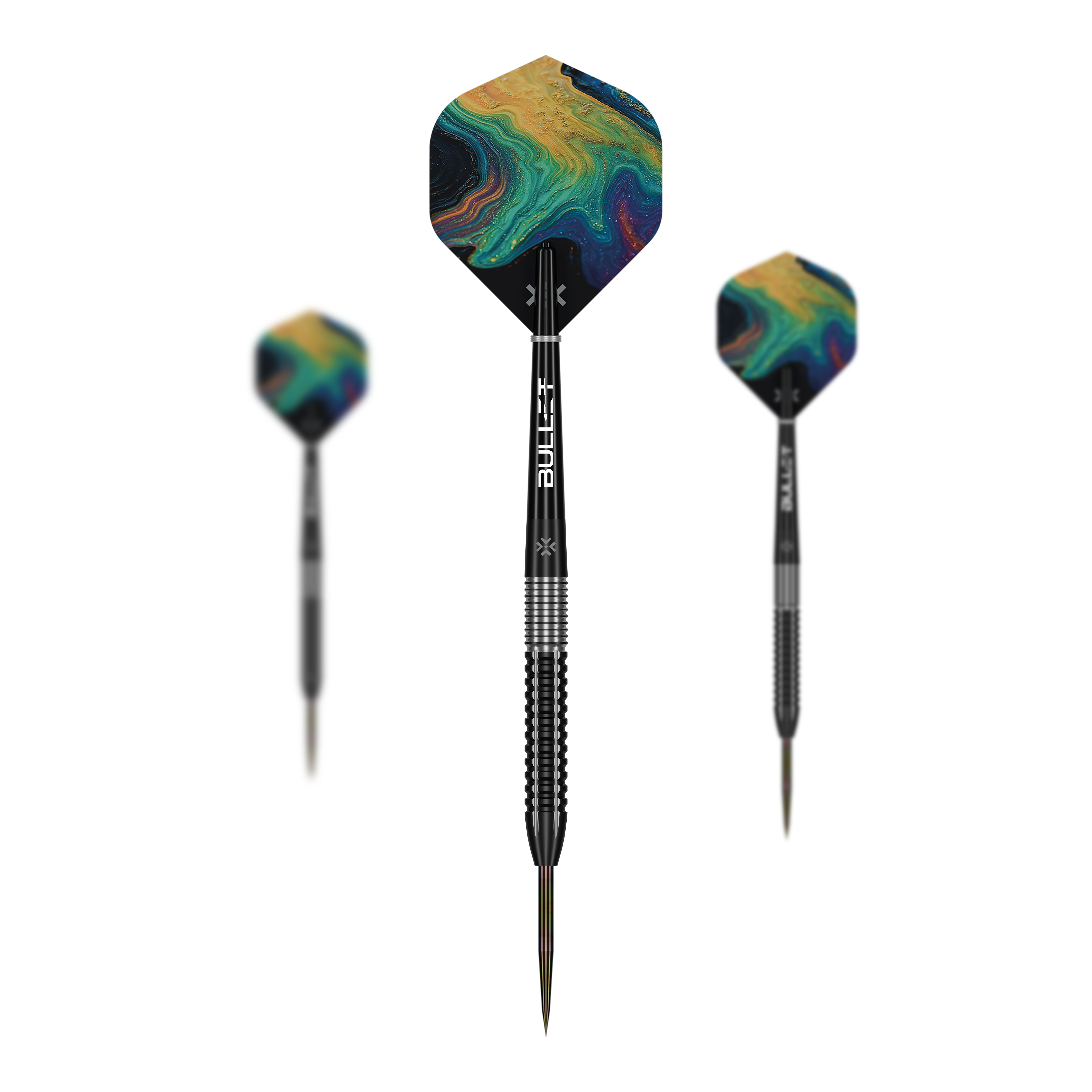 Stalowe lotki Bullet Diesel Die Bullet Diesel Steeldarts sind als Set abgebildet. Das Produkt richtet sich an Dartspieler aller Erfahrungsstufen.