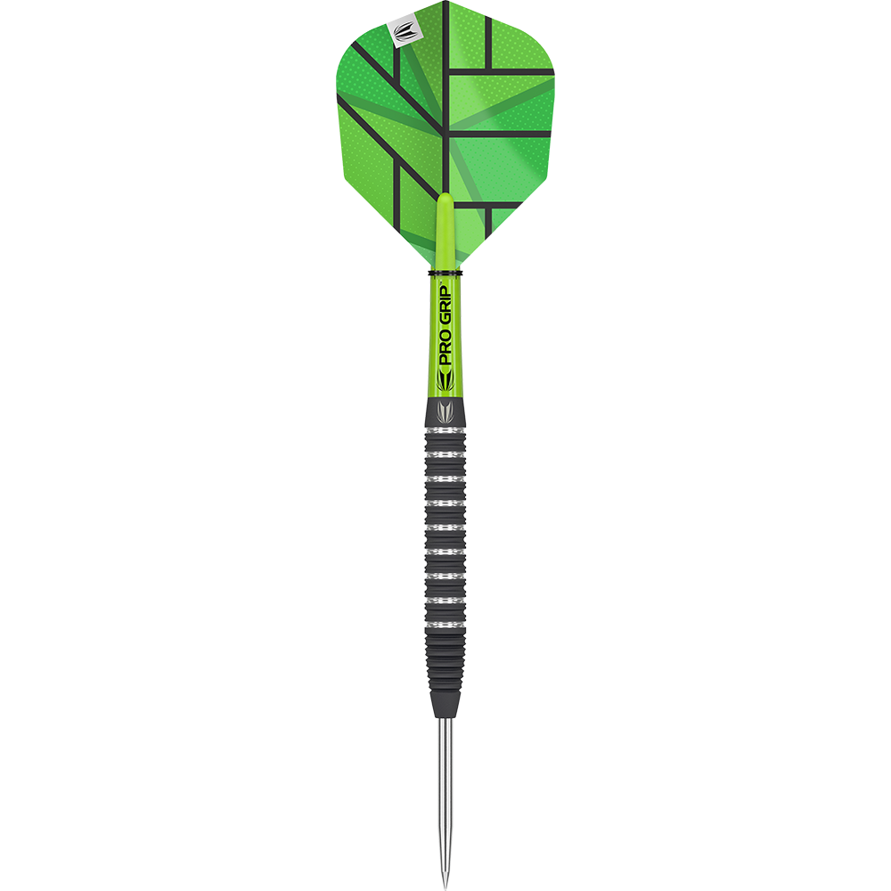 190143_Target_Yohkoh_02_Steeldarts_1pXwRDyoCsyM4g Das Bild zeigt einen einzelnen Target Yohkoh 02 Steeldart. Der Dart hat grüne und schwarze Elemente sowie einen auffälligen grünen Flight.