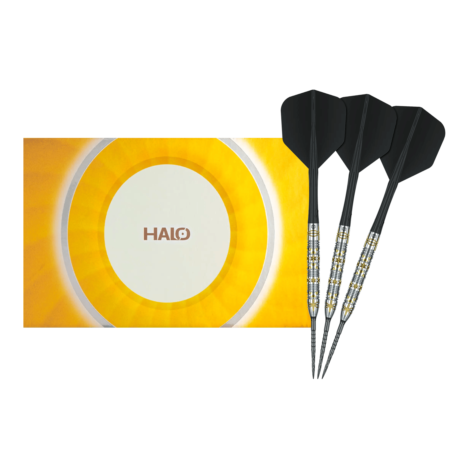 Stalowe lotki Caliburn Halo H1 - 22,5 g Gezeigt wird ein vollständiges Set der Caliburn Halo H1 Steeldarts - 22,5 g. Die hochwertigen Pfeile sind ideal für den Dartsport.