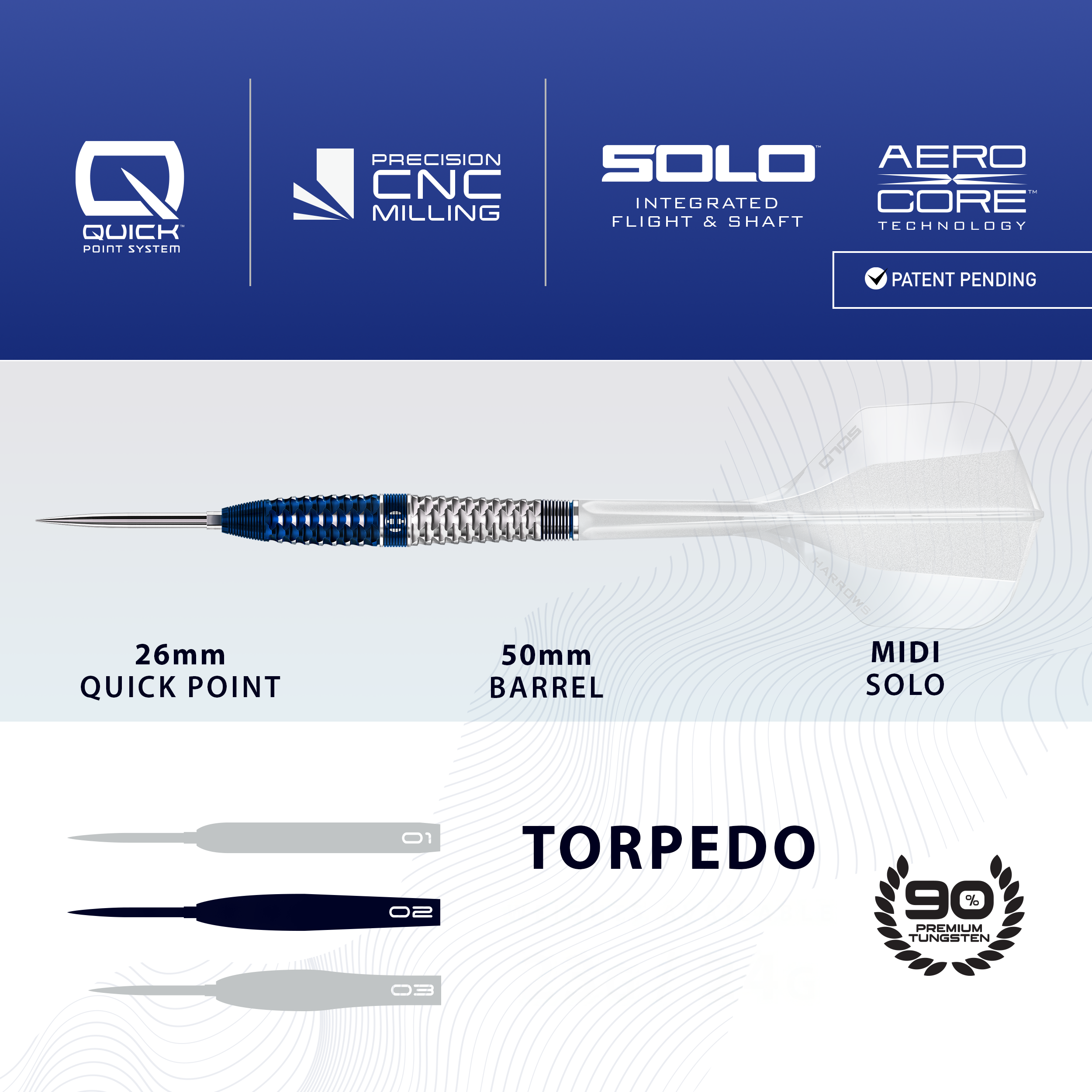 Lotki stalowe Harrows GEO Torpedo Quick Point Abgebildet sind die Harrows GEO Torpedo Quick Point Steeldarts. Die Darts haben eine spezielle Torpedo-Form.