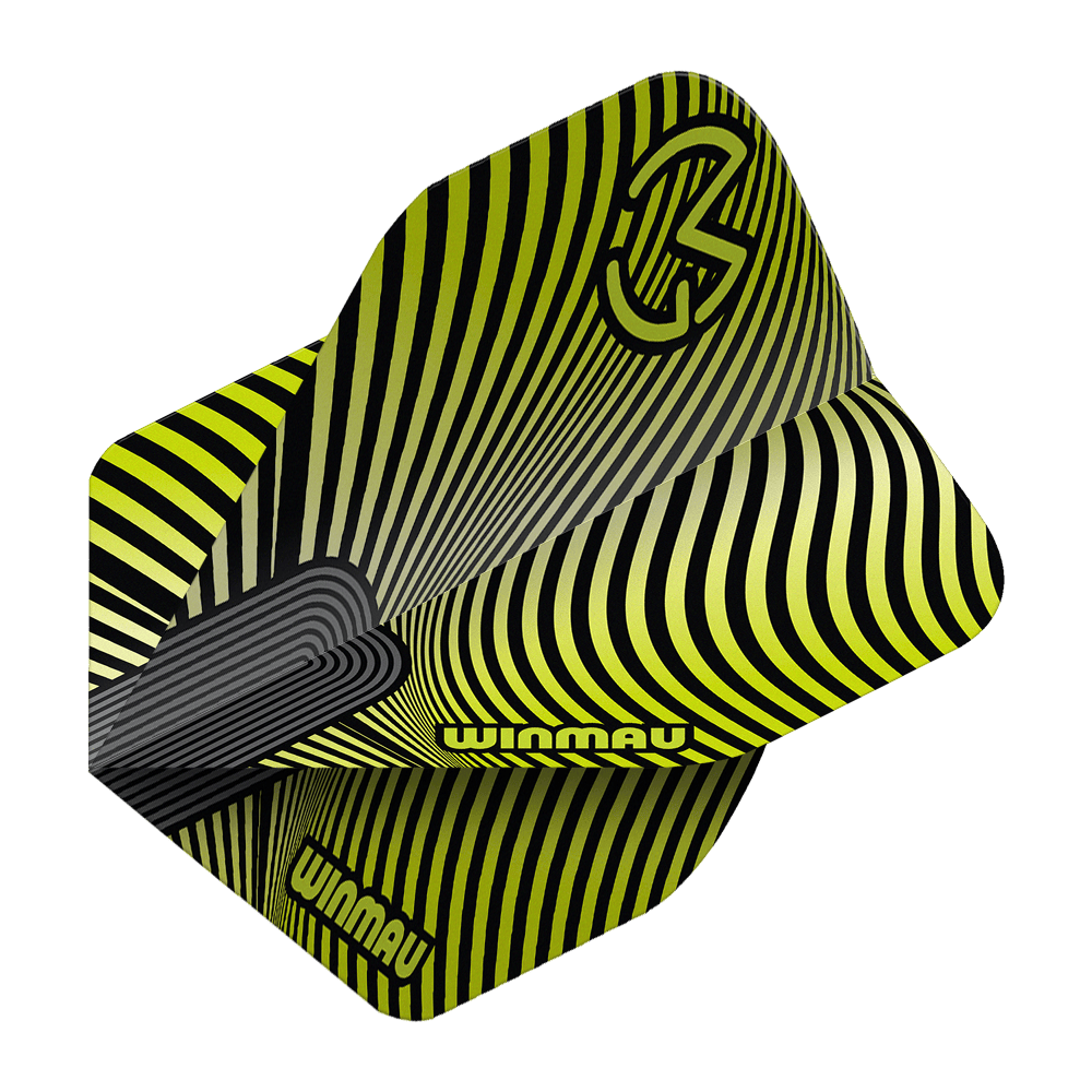 Hier sieht man die Winmau Prism Delta MvG Green Black No2 Standard Flights. Diese Dartflights verfügen über ein grünes und schwarzes Farbkonzept.