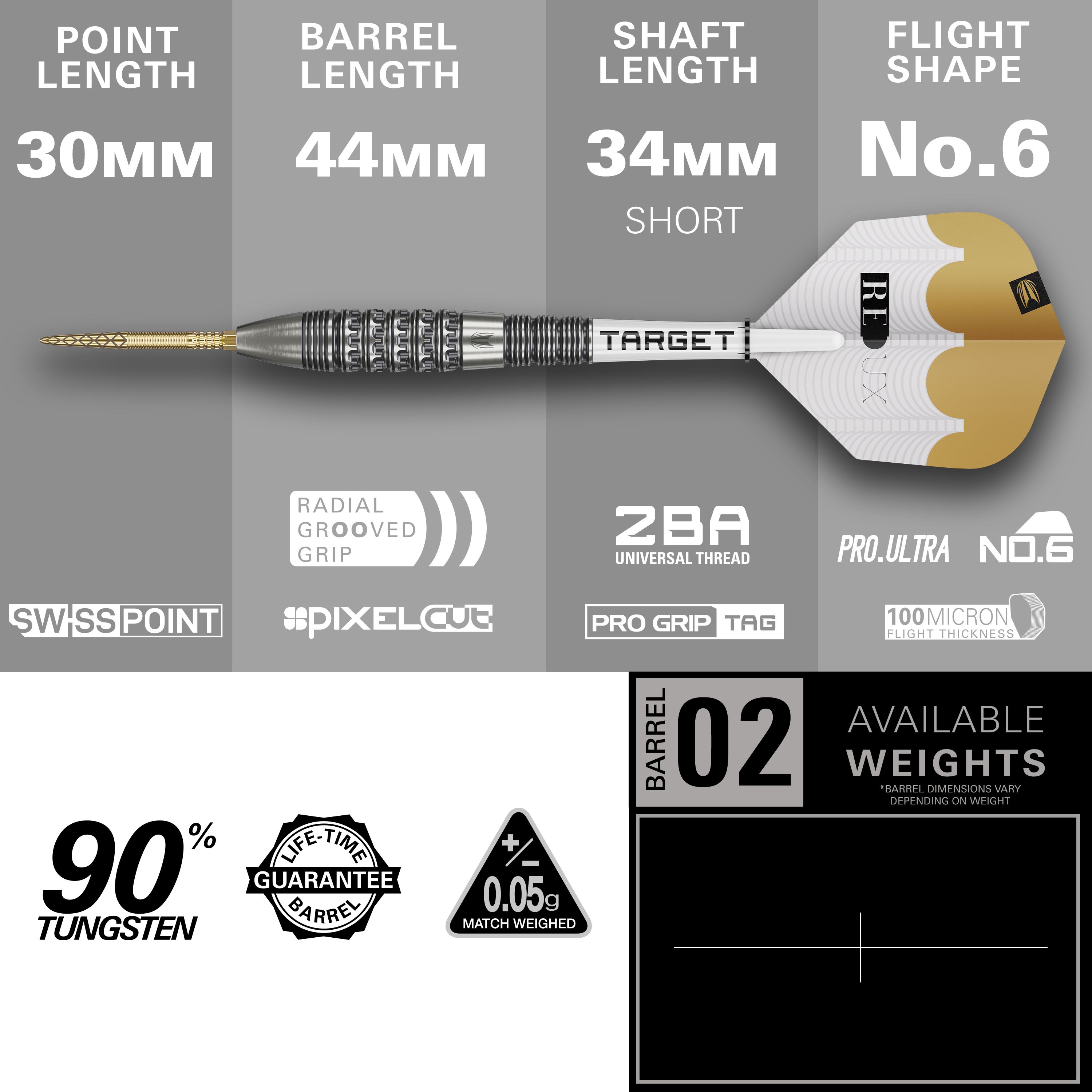 Das Bild zeigt die Target Redux 02 Swiss Point Steeldarts. Diese Steeldarts bieten ein besonderes Spielerlebnis.