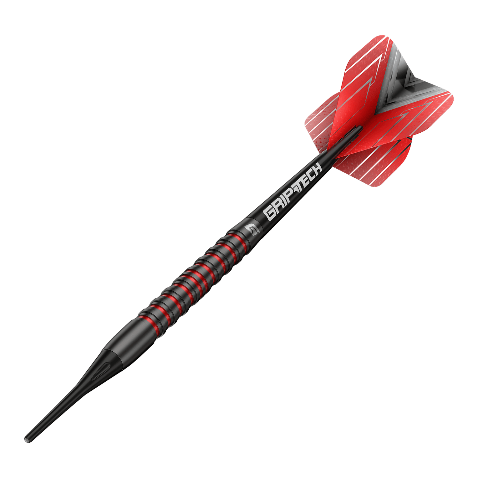 Das Bild zeigt die GOAT Podium Black Softdarts - 20g. Schwarze Softdarts mit modernem Design auf einem Podium.