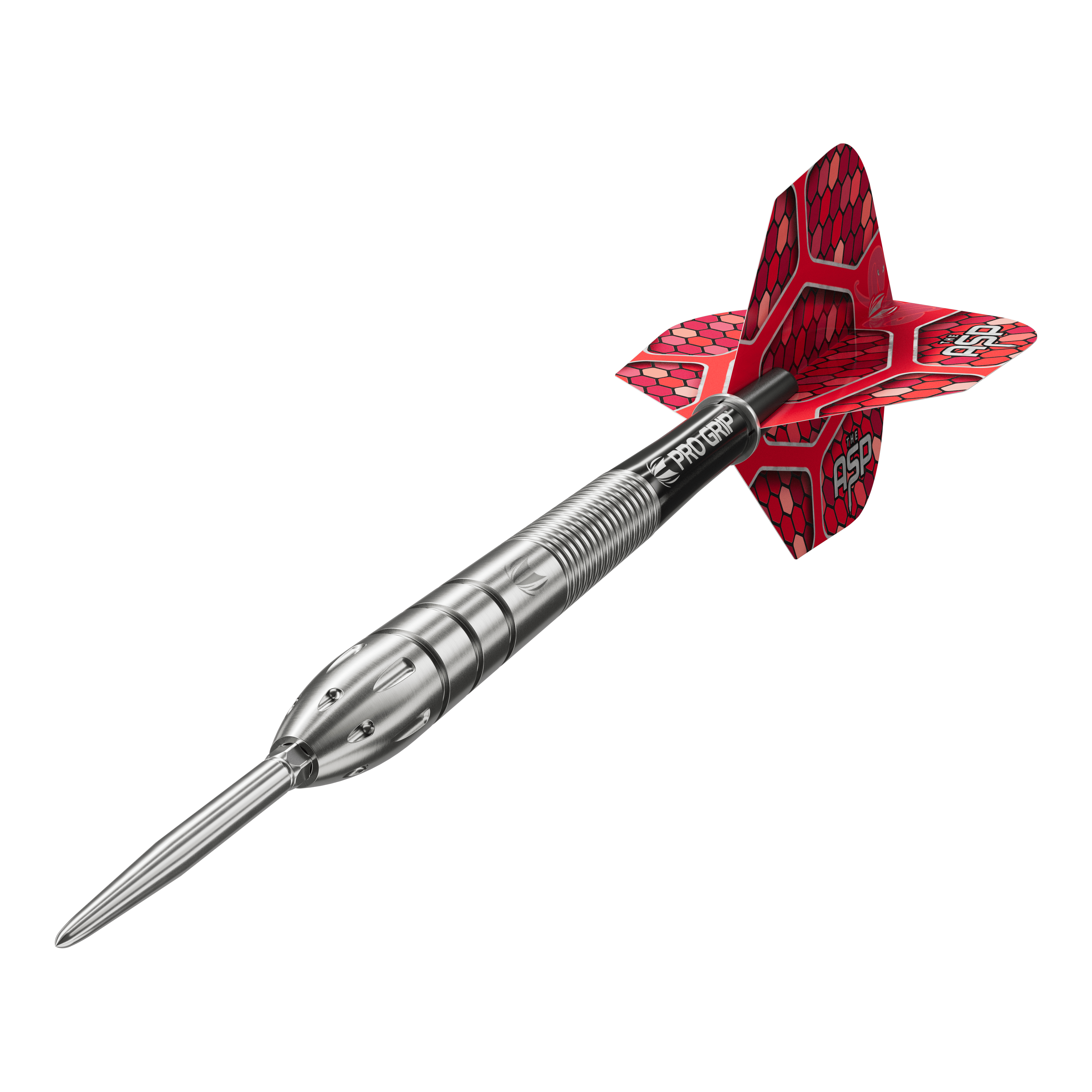 Stalowe lotki Target Nathan Aspinall GEN1 Swiss Point Auf dem Bild ist ein Target Nathan Aspinall GEN1 Swiss Point Steeldart zu sehen. Der Dartpfeil hat einen silbernen Schaft und rote Flights mit Wabenmuster.