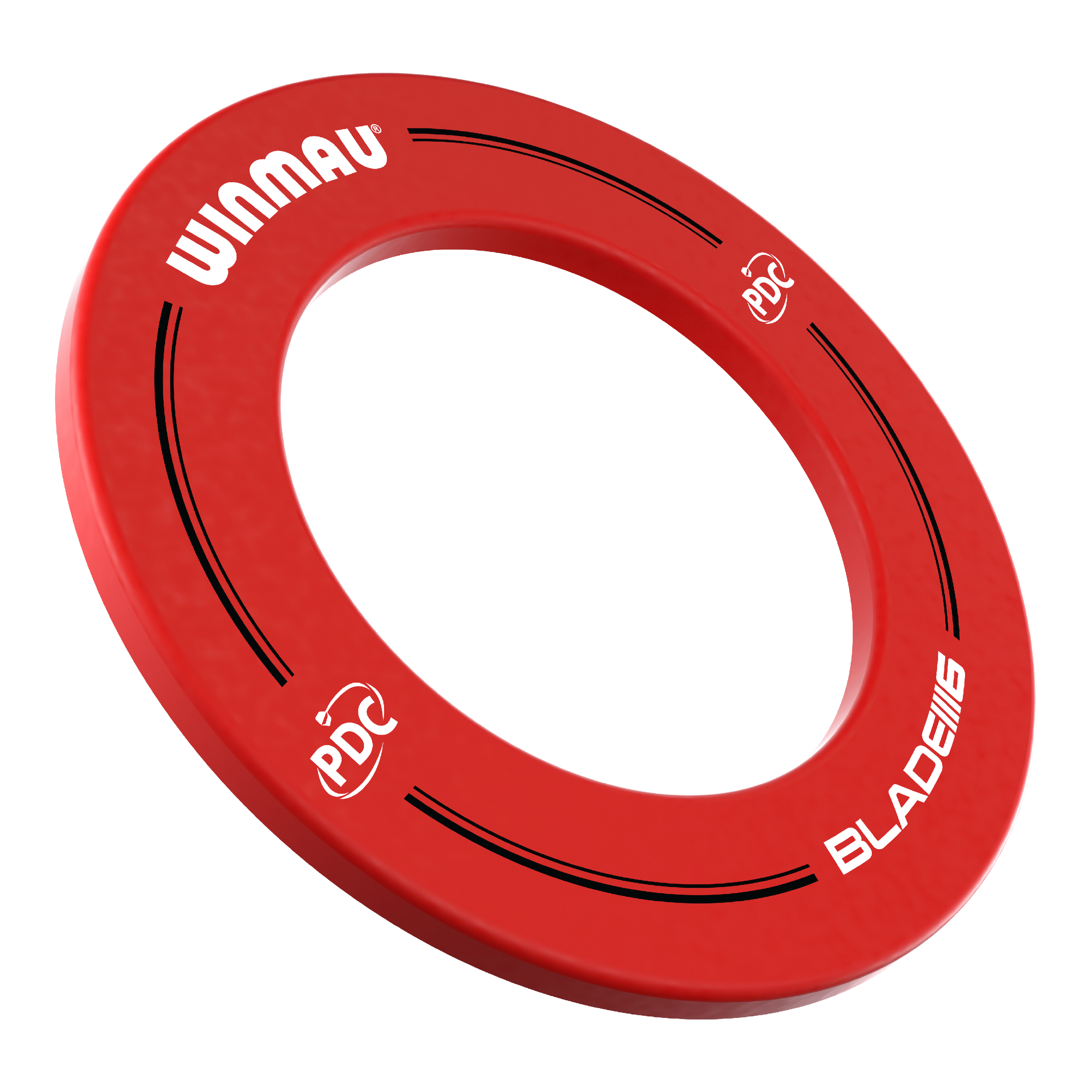 Obudowa tarczy do darta Winmau PDC – czerwona Das Bild zeigt einen roten Dartboard-Surround der Marke Winmau mit der Aufschrift „PDC“ und „BLADE 6“. Er wird verwendet, um die Wand rund um ein Dartboard vor Beschädigungen zu schützen.
