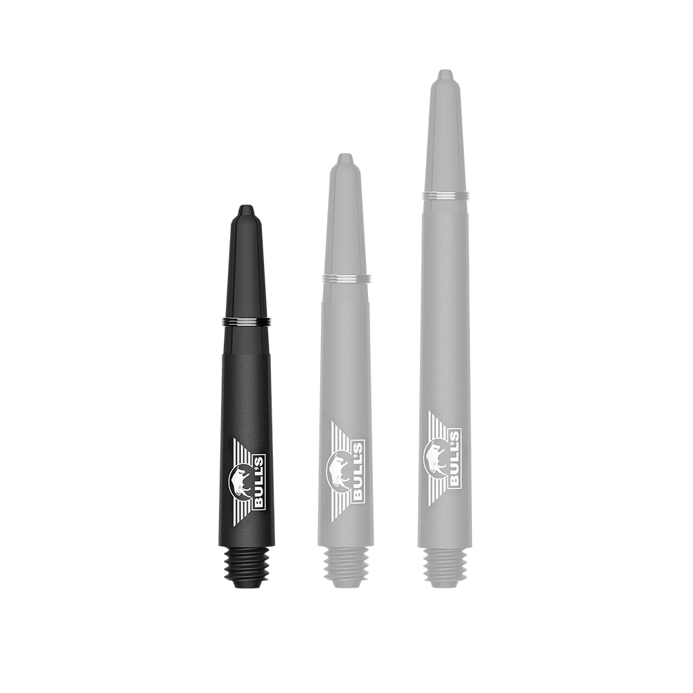 Wałki do gitary Bulls NL Capo Carbon - czarne Ein Bild mit dem Dateinamen BU55340_BullsNL_Capo_Carbon_Shafts_Schwarz_Short_34mm_1. Zu sehen ist wahrscheinlich ein kurzer schwarzer Carbon-Shaft für Darts.