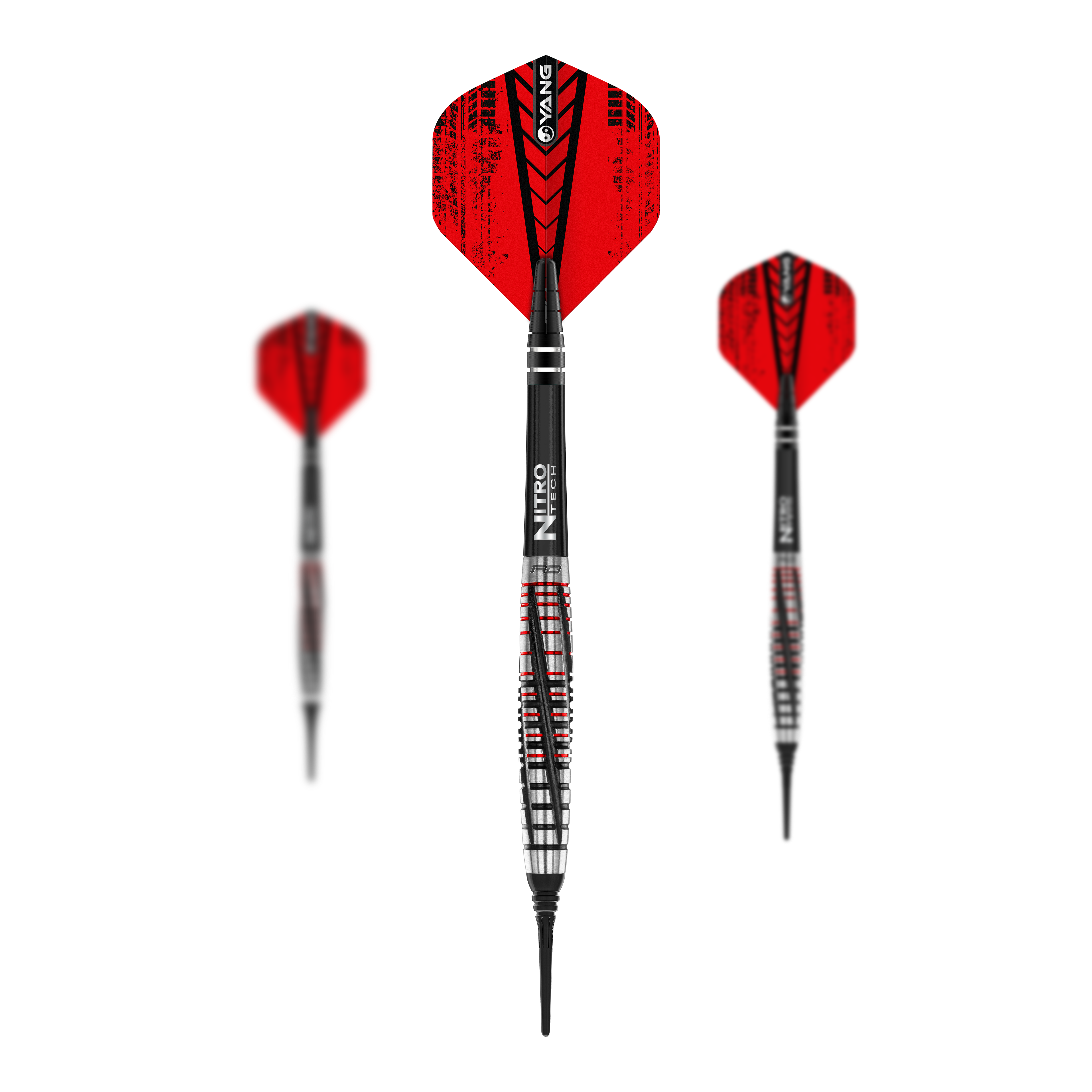 Miękkie lotki Red Dragon Rifle - 20g Das Bild zeigt drei Softdarts des Modells „Red Dragon Rifle Softdarts - 20g“. Die Darts haben schwarze und rote Flights mit silber-schwarzem Schaft und Spitze.