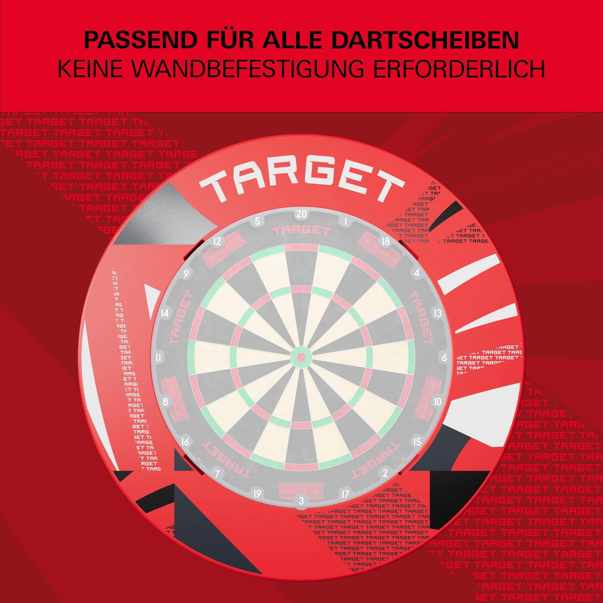 Abgebildet ist eine gemusterte rote Dartboard-Umrandung. Das Muster ist dezent und klar erkennbar.