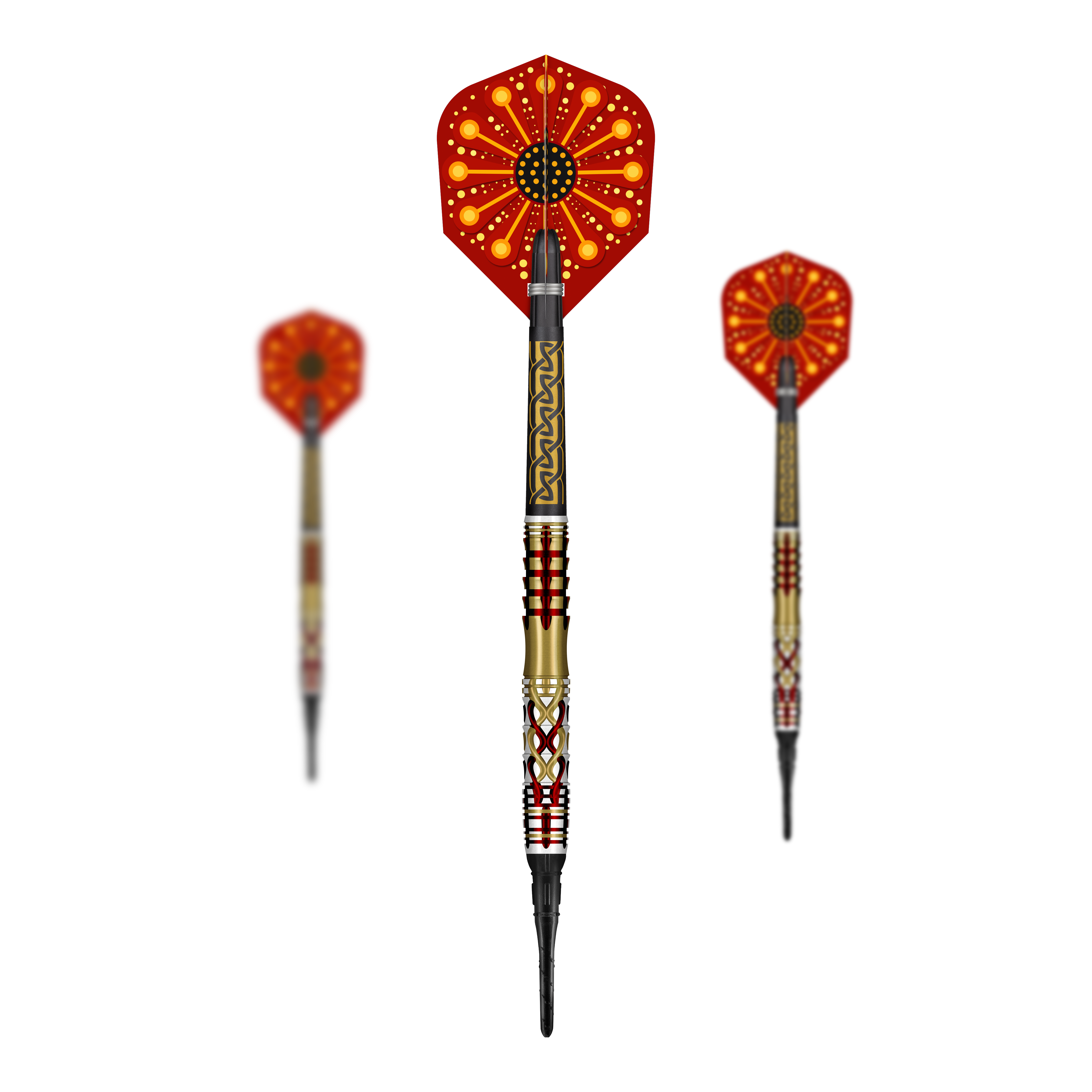 Das Foto zeigt ein Set der Shot Goths Alaric Softdarts mit 20g. Die Darts sind zusammen als komplettes Set dargestellt.