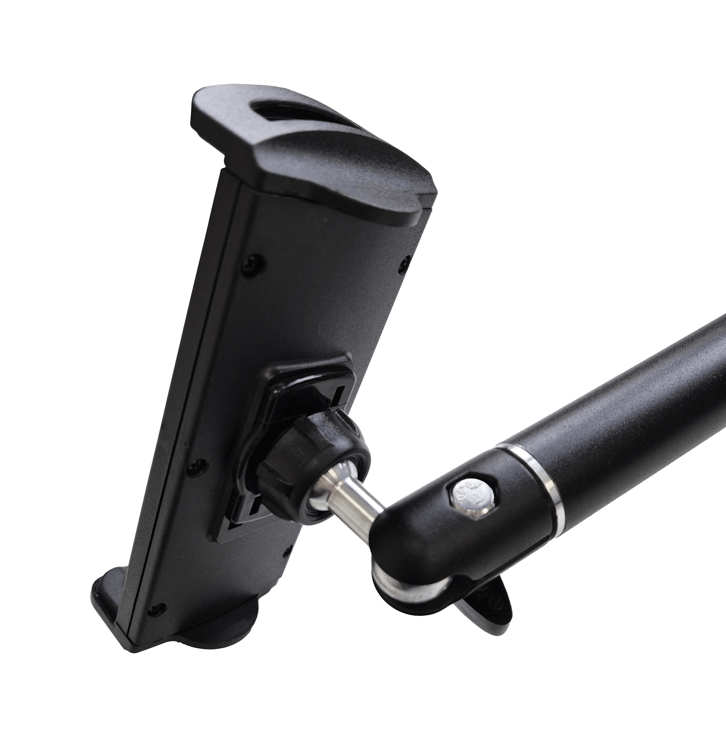 Uchwyt ścienny do tabletu McDart TABFlex z elastycznym ramieniem Das Bild zeigt die McDart TABFlex Tablet Wandhalterung mit flexiblem Arm. Die Halterung ist schwarz und lässt sich einstellen, um ein Tablet sicher zu befestigen.