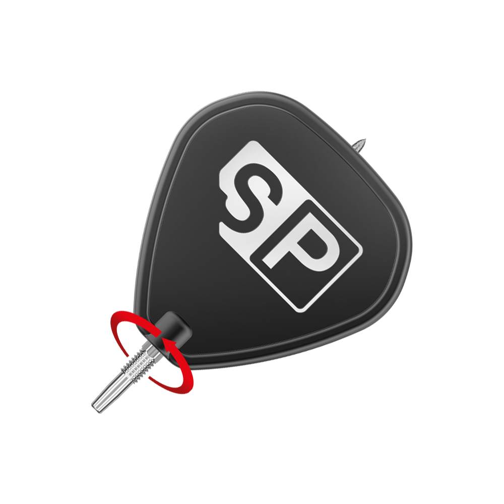 Groty do lotek Target Swiss Point SLK – srebrne Das Bild zeigt die Target Swiss Point SLK Dartspitzen in Silber. Die Dartspitze ist mit einem schwarzen Flight und einem weißen "SP"-Logo abgebildet.