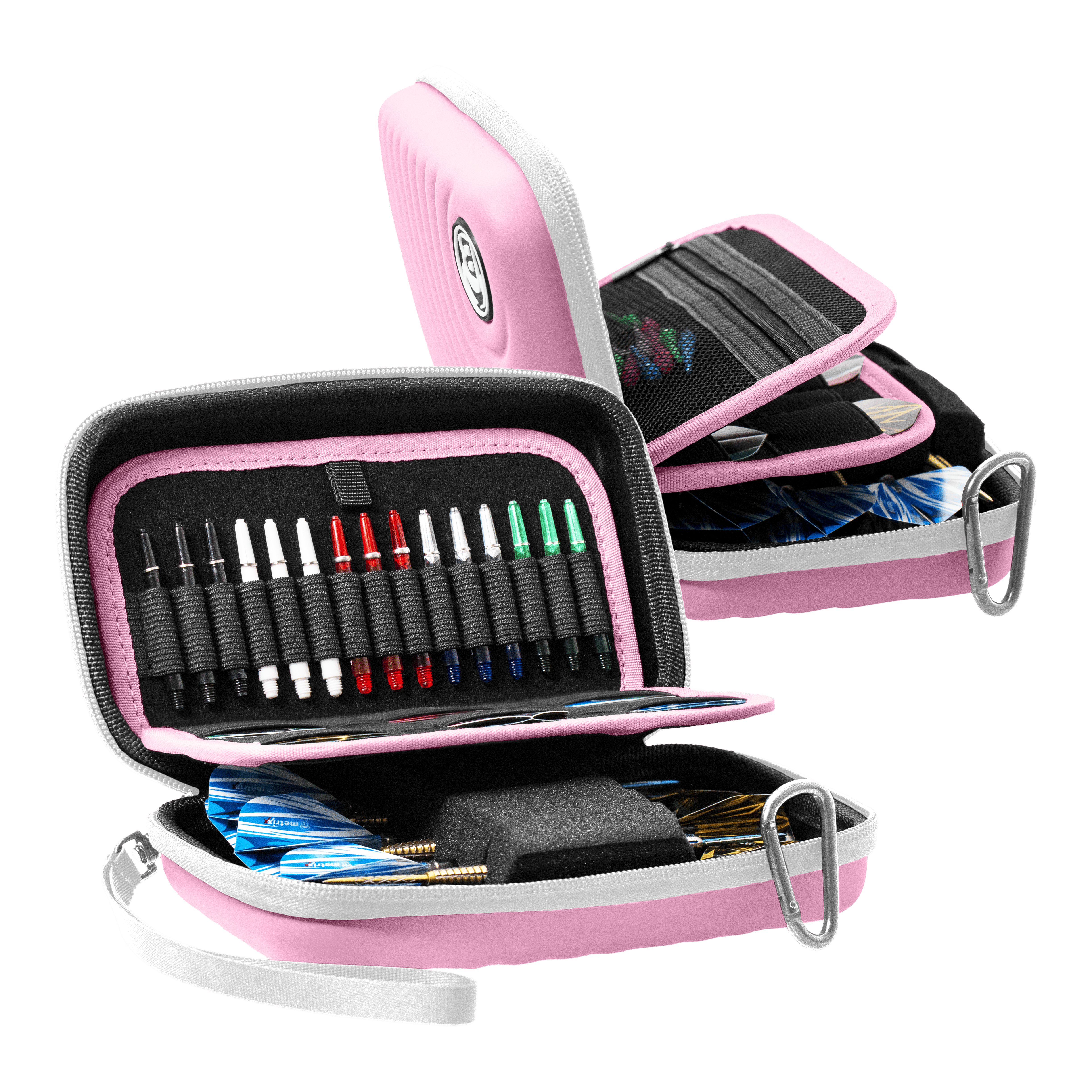 Abgebildet ist das Bulls Orbis XL Dartcase in der Farbe Pink. Es bietet viel Platz für Dartzubehör.