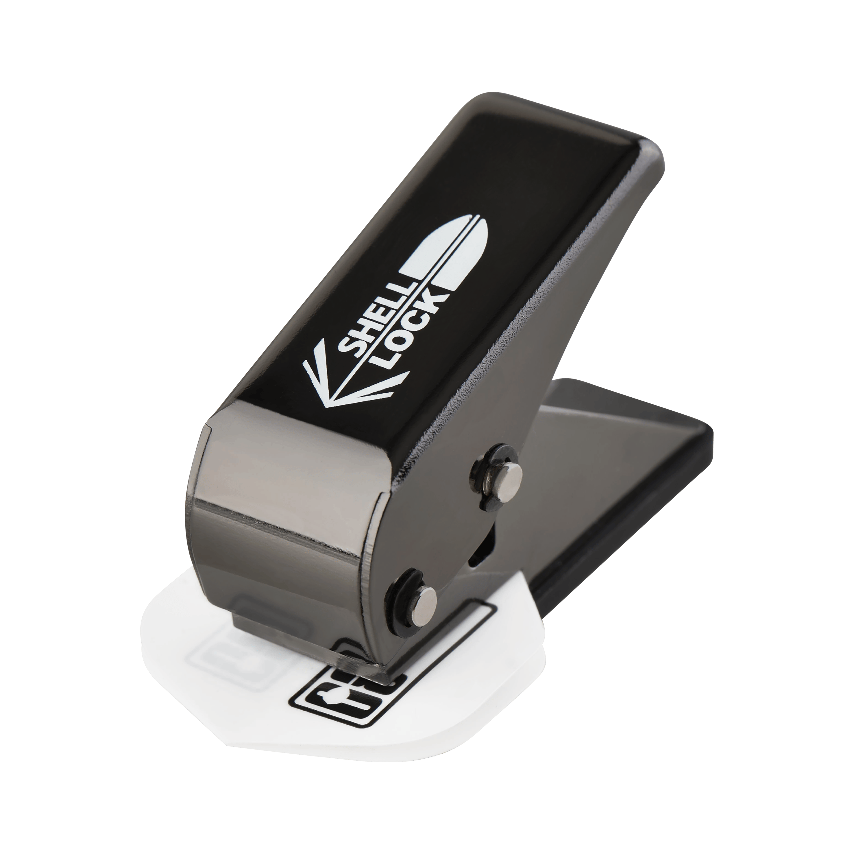 Dziurkacz typu L-Style One80 Shell Lock Punch Flight Punch Das Bild zeigt den "L-Style One80 Shell Lock Punch Flightlocher". Dieses Gerät wird verwendet, um Löcher in Dart-Flights zu stanzen.