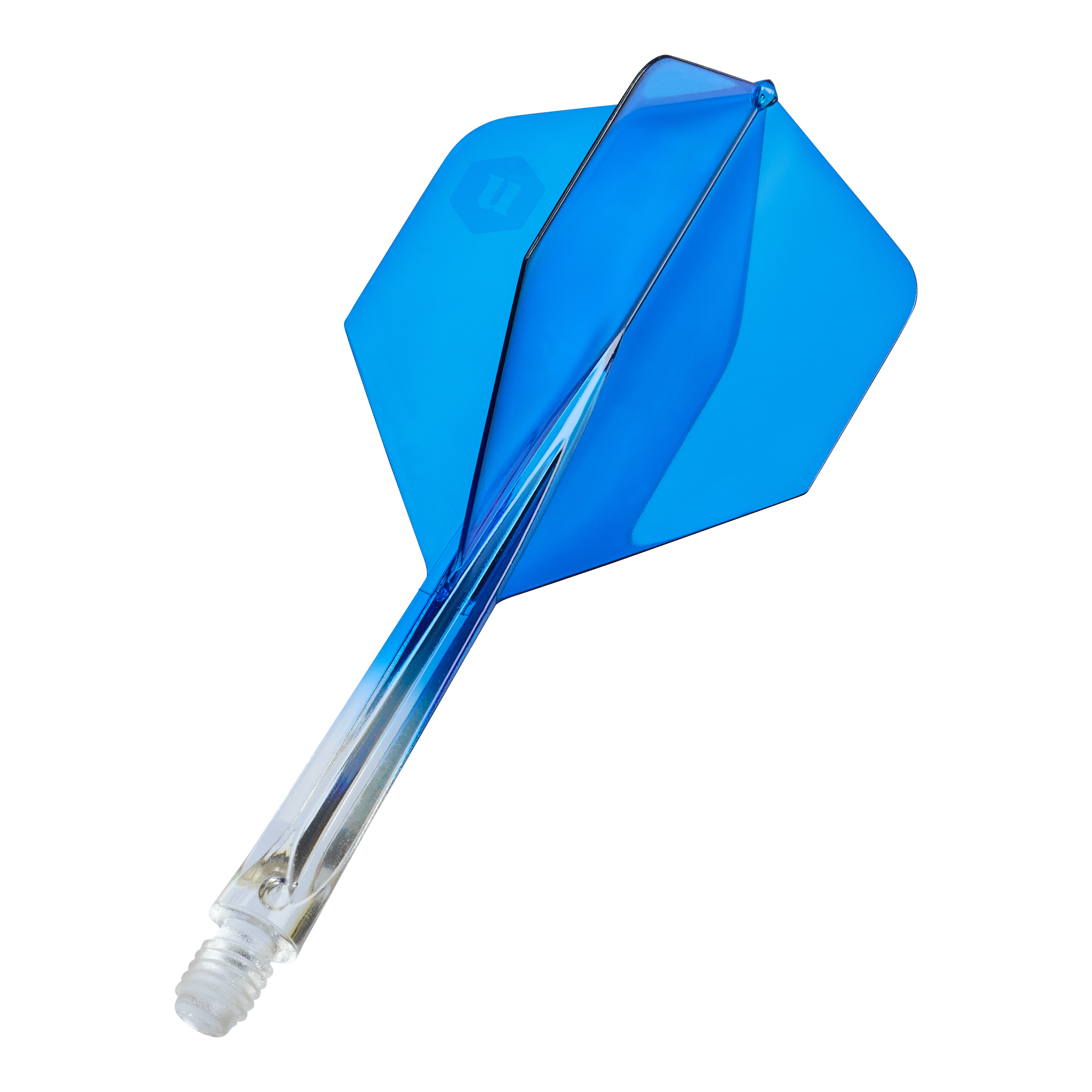 Unicorn Forge Dwukolorowe No2 Standardowe Lotki - Przezroczysty Niebieski Unicorn Forge Two Tone No2 Standard Flights in Klar Blau, Medium, sind zu sehen. Es sind Ersatz-Flights für Dartpfeile.
