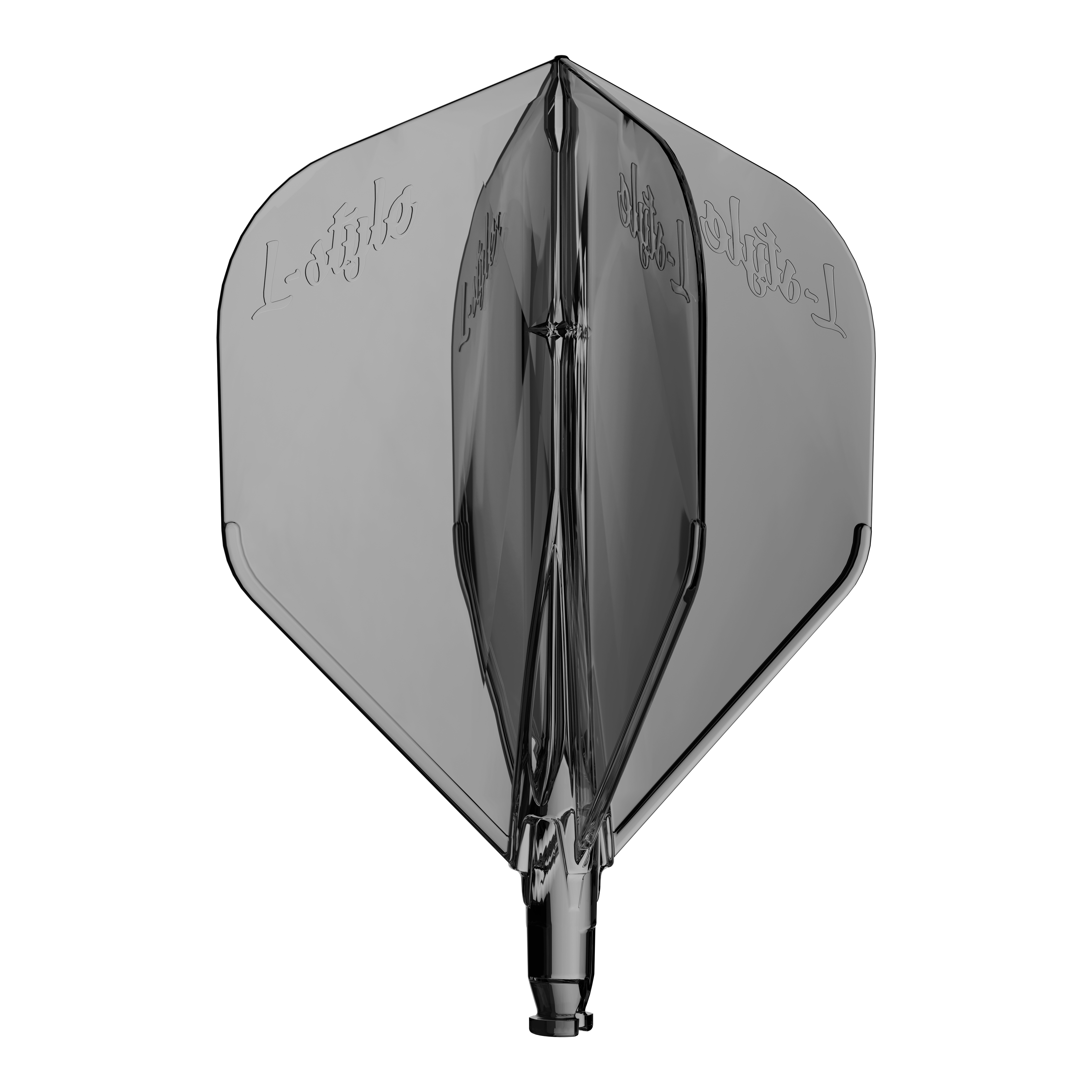 Zamienny lot L-Style L-System L1 Abgebildet ist ein durchsichtiger Ersatzflight für Dartpfeile in Schwarz. Die Oberfläche ist glänzend.