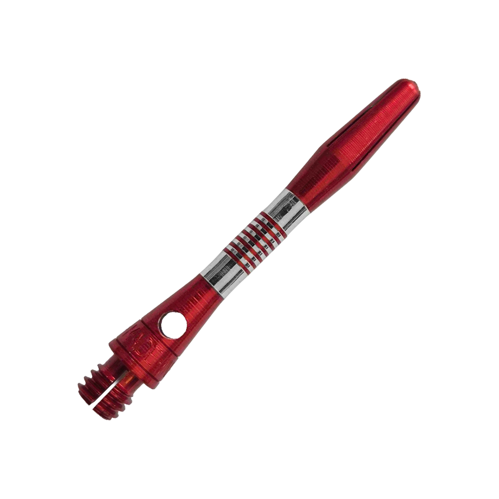 Wałki aluminiowe Bulls NL Cetra - czerwone Gezeigt werden rote BullsNL Cetra Aluminium Shafts mit einer Länge von 34 mm. Das Produkt ist für das Dartspiel gedacht.