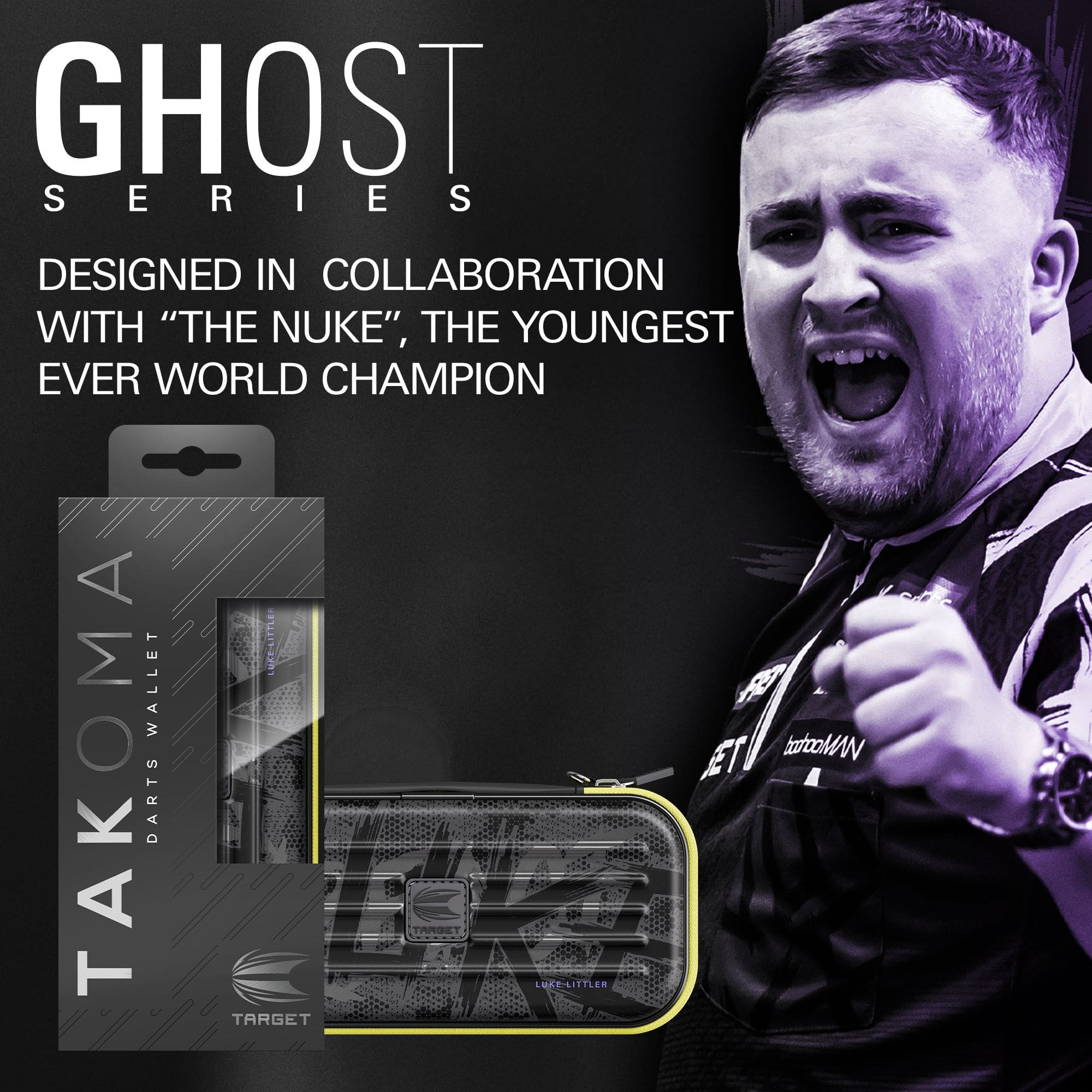 Etui na lotki Takoma Ghost Series Luke Littler Das Bild zeigt das Takoma Ghost Series Luke Littler Dartcase. Dies ist ein spezielles Dartcase für Luke Littler Fans.