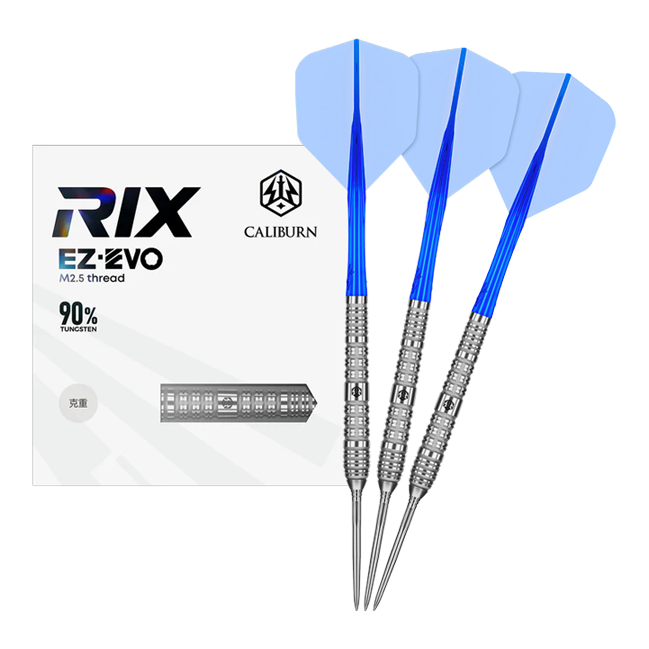 Stalowe lotki Caliburn Rix EZ-EVO R4 Das Foto zeigt die Caliburn Rix EZ-EVO R4 Steeldarts in voller Ansicht. Die Darts sind modern gestaltet und für professionelle Spieler geeignet.