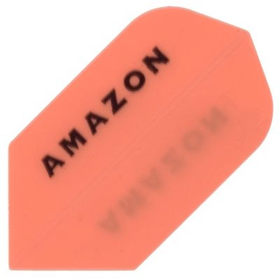 a14 Das Bild zeigt ein orangefarbenes Dartflight mit der Aufschrift "AMAZON". Das Produkt heißt "Amazon Flights A14".