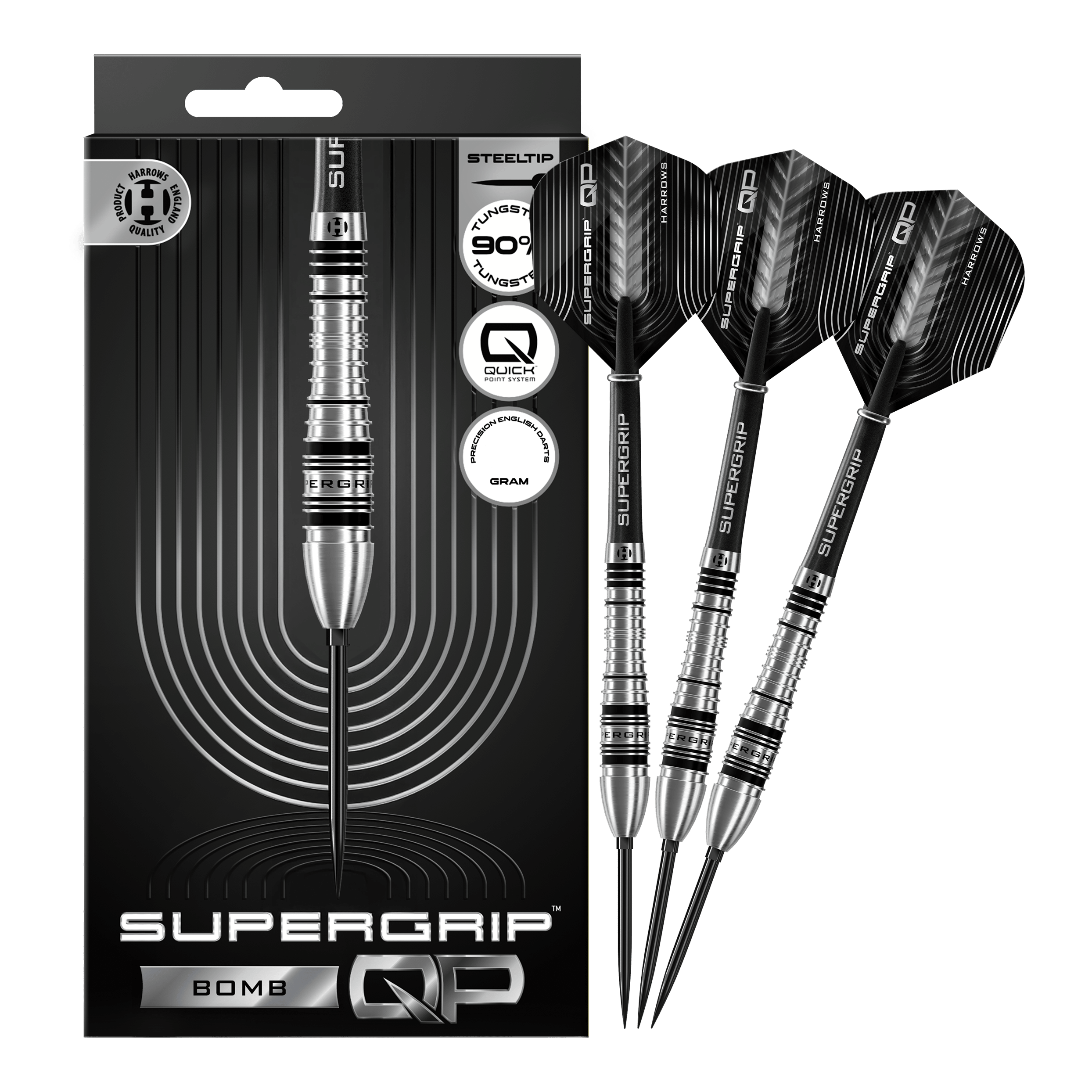 Lotki stalowe Harrows Supergrip Bomb Quick Point Abgebildet sind die Harrows Supergrip Bomb Quick Point Steeldarts in voller Länge. Sie eignen sich ideal für ambitionierte Dartspieler.