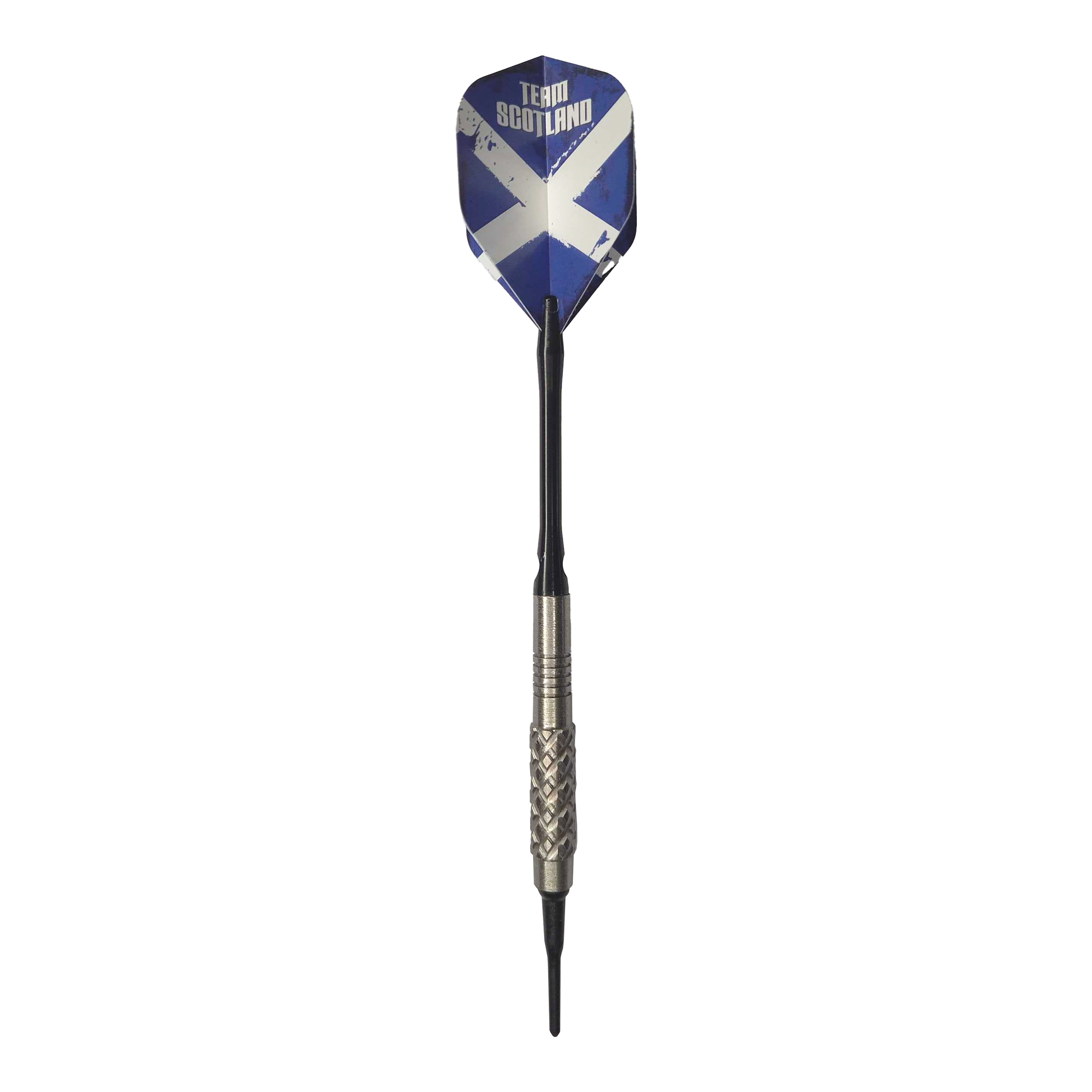 Lotki miękkie McDart 85 Tungsten V4 - 16g Der abgebildete Softdart ist der "McDart 85er Tungsten V4 Softdarts - 16g". Das Flight zeigt das Design der schottischen Flagge mit der Aufschrift "Team Scotland".