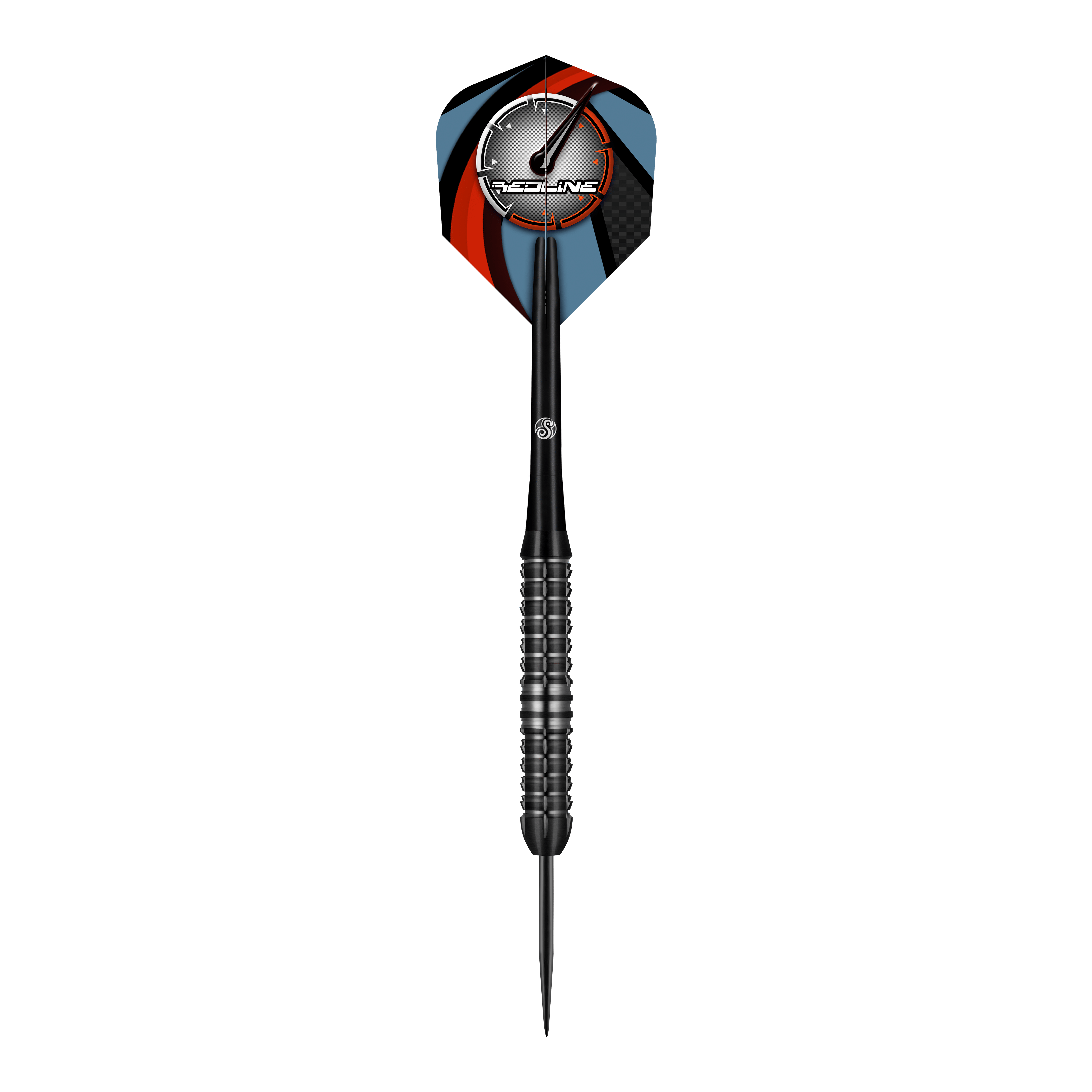 Strzały Redline Blazed Steel Darts Der Shot Redline Blazed Steeldart ist ein schwarzer Dartpfeil mit einem gerillten Griff und einer spitzen Metallspitze. Das Dartflight zeigt ein modernes Design mit rot, blau und schwarzen Farben sowie dem "Redline"-Logo.