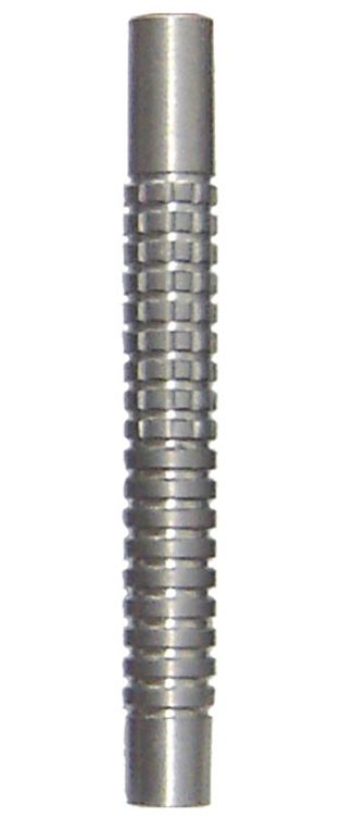 ds15200a975eadb8 Das Bild zeigt einen Dartpfeil-Barrel aus Metall mit geriffeltem Griff. Es handelt sich um das Modell "McDart Dart Star" aus 85 % Tungsten.