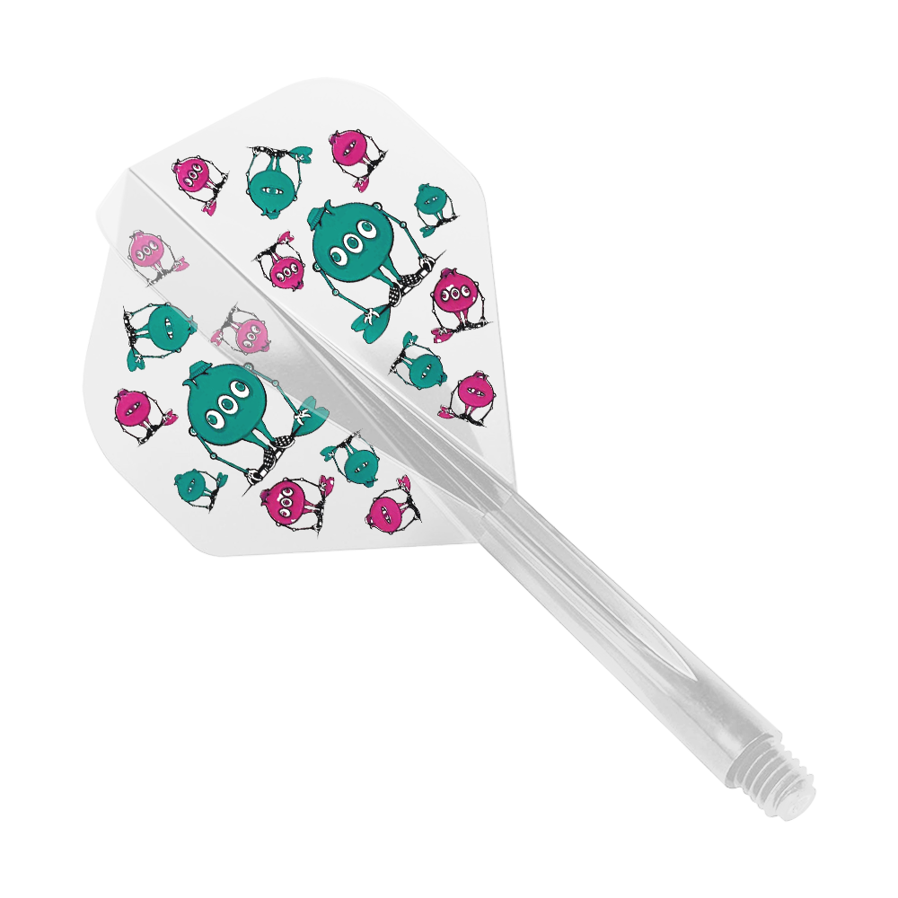 Das Bild zeigt das Produkt "Condor AXE G.T. Monster Clear Flight-System Standard". Auf dem Flight sind lustige, bunte Monster in Blau und Pink abgebildet.