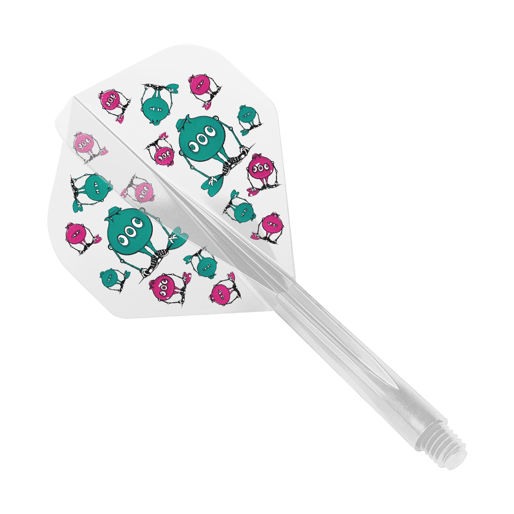 Standardowy system lotu Condor AX GT Monster Clear Das Bild zeigt das Produkt "Condor AXE G.T. Monster Clear Flight-System Standard". Auf dem Flight sind lustige, bunte Monster in Blau und Pink abgebildet.