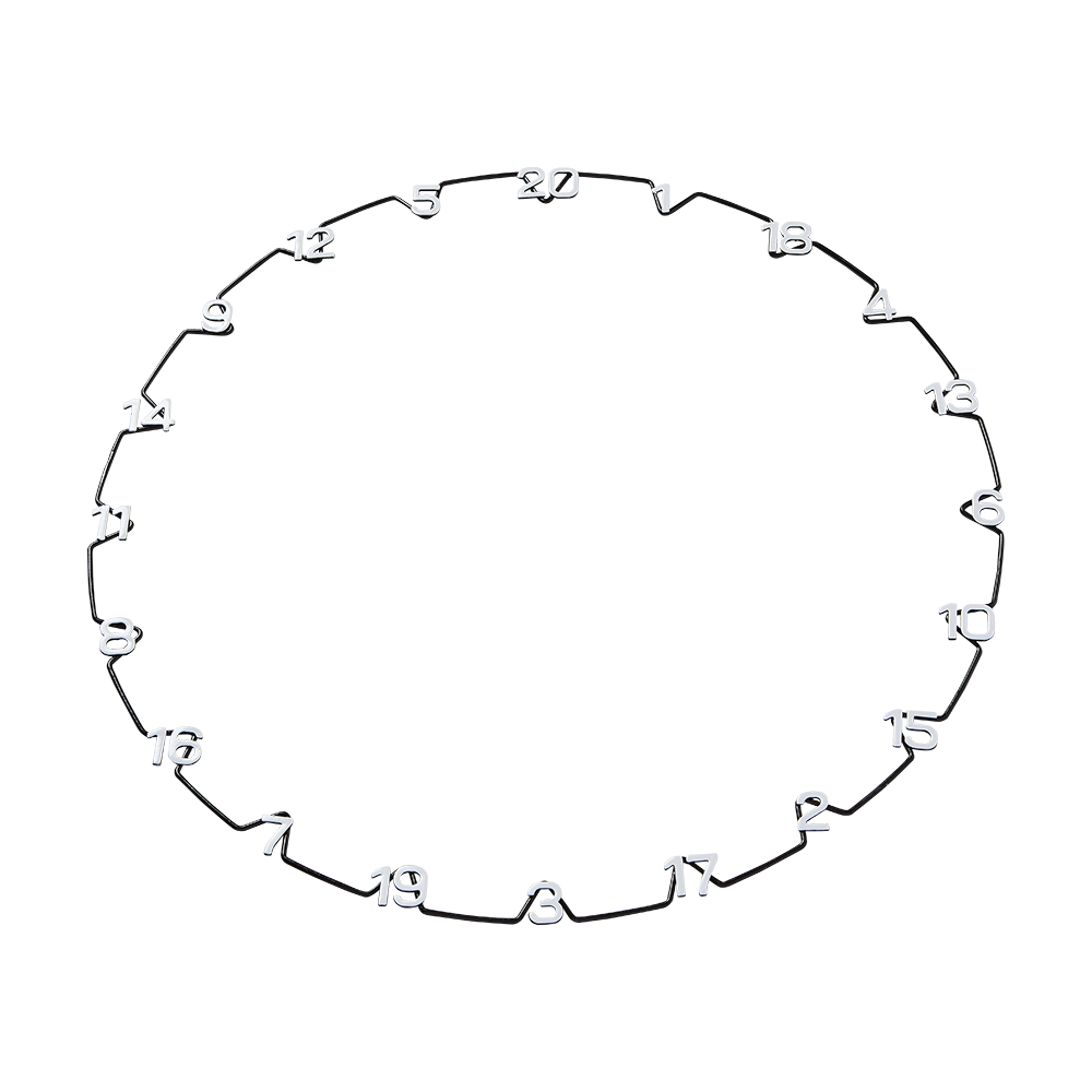Das Bild zeigt einen kreisförmigen Zahlenring mit den Zahlen von 1 bis 20. Die Zahlen sind gleichmäßig am Rand des Rings verteilt und durch Linien verbunden.