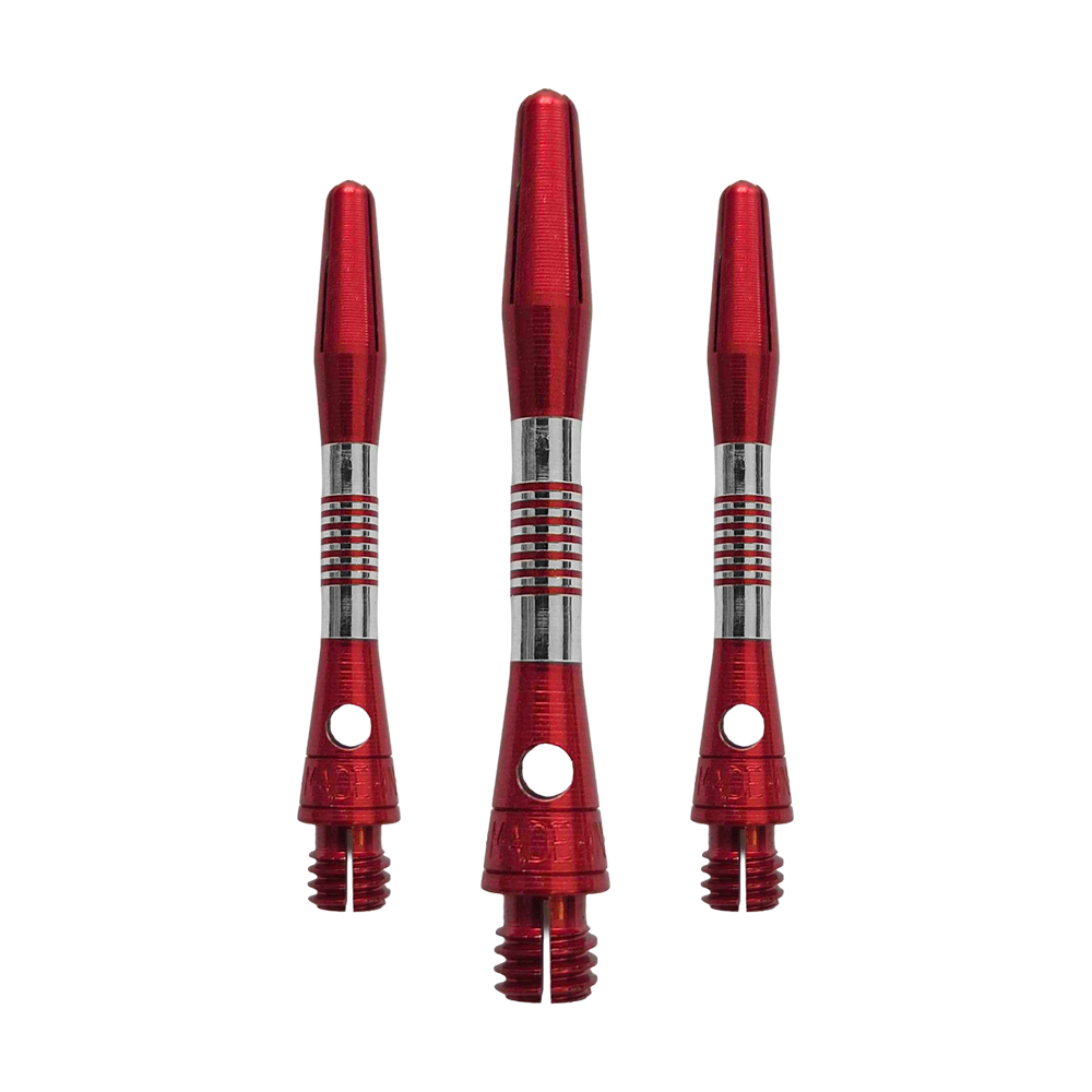 Wałki aluminiowe Bulls NL Cetra - czerwone Abgebildet ist ein Set roter Aluminium Shafts mit 34 mm Länge. Sie werden wahrscheinlich beim Dartspiel verwendet.