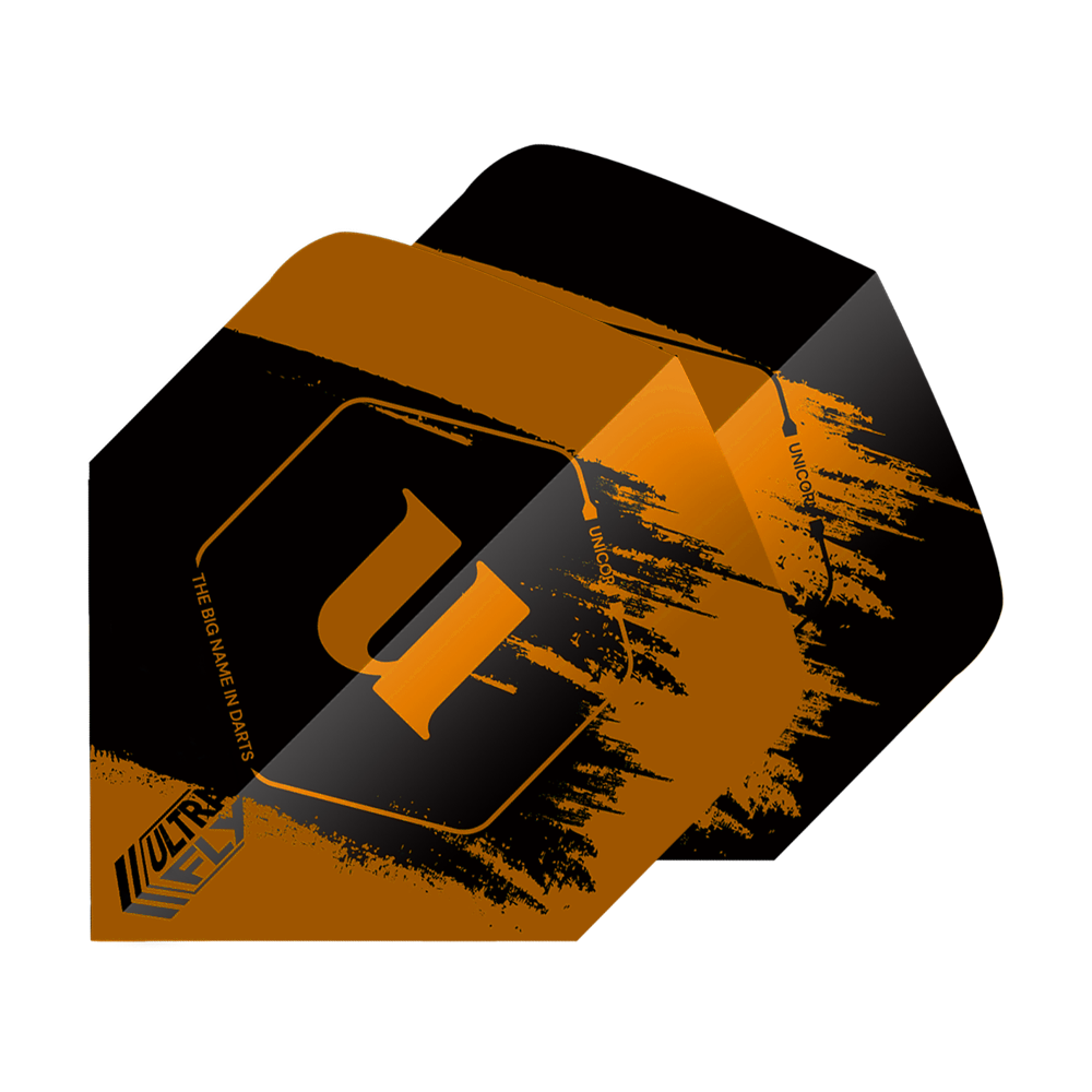 Unicorn Ultrafly 100 Team Unicorn Big Wing Flights - pomarańczowy Das Bild zeigt die "Unicorn Ultrafly 100 Team Unicorn Big Wing Flights" in Orange. Die Flights haben ein auffälliges schwarzes und orangefarbenes Design mit dem Buchstaben "u" in der Mitte.