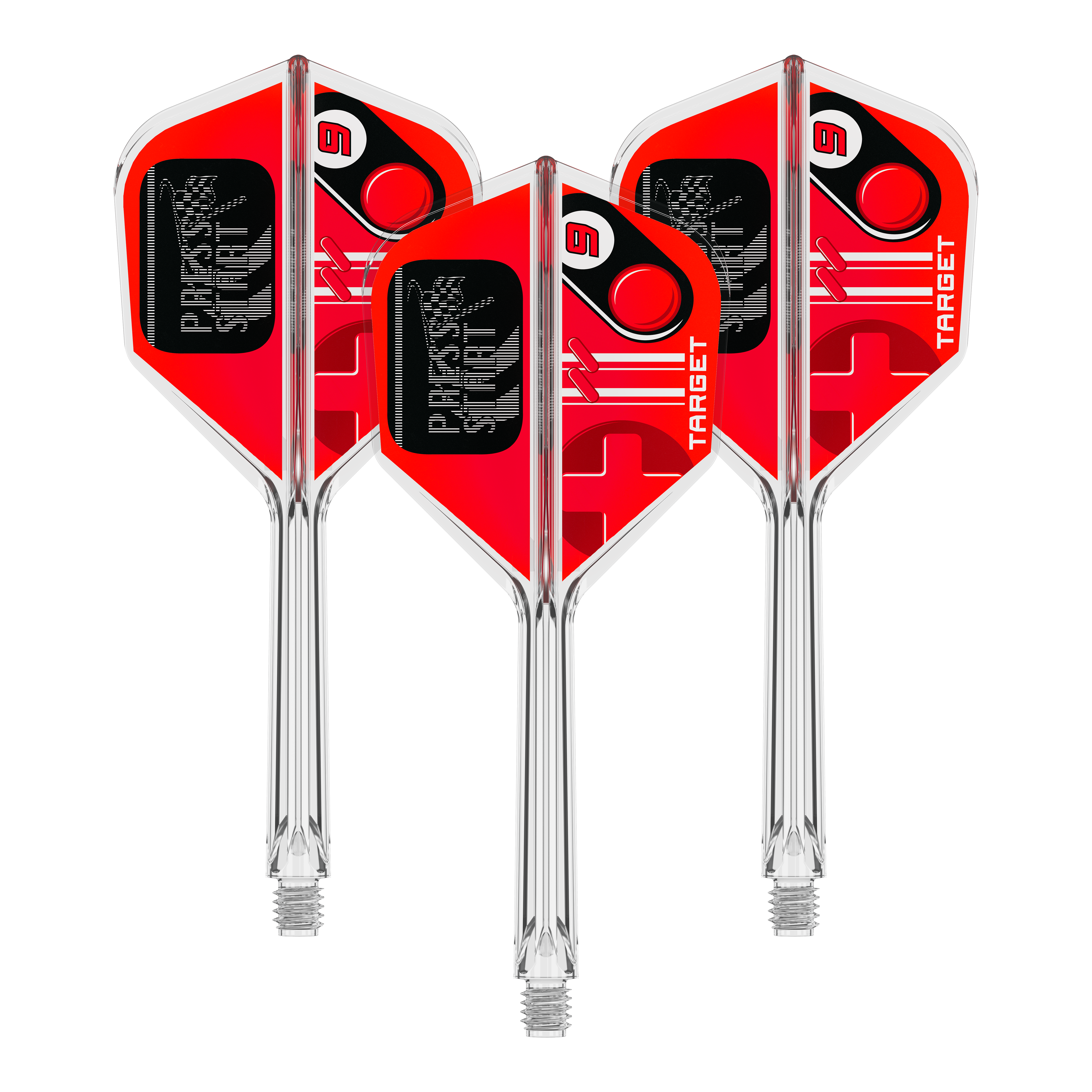 Das Bild stellt ein Set Flights für Darts dar, genannt 410584 Target K-Flex PressStart No6 33mm. Es ist ein Ersatzteil für Dartpfeile.