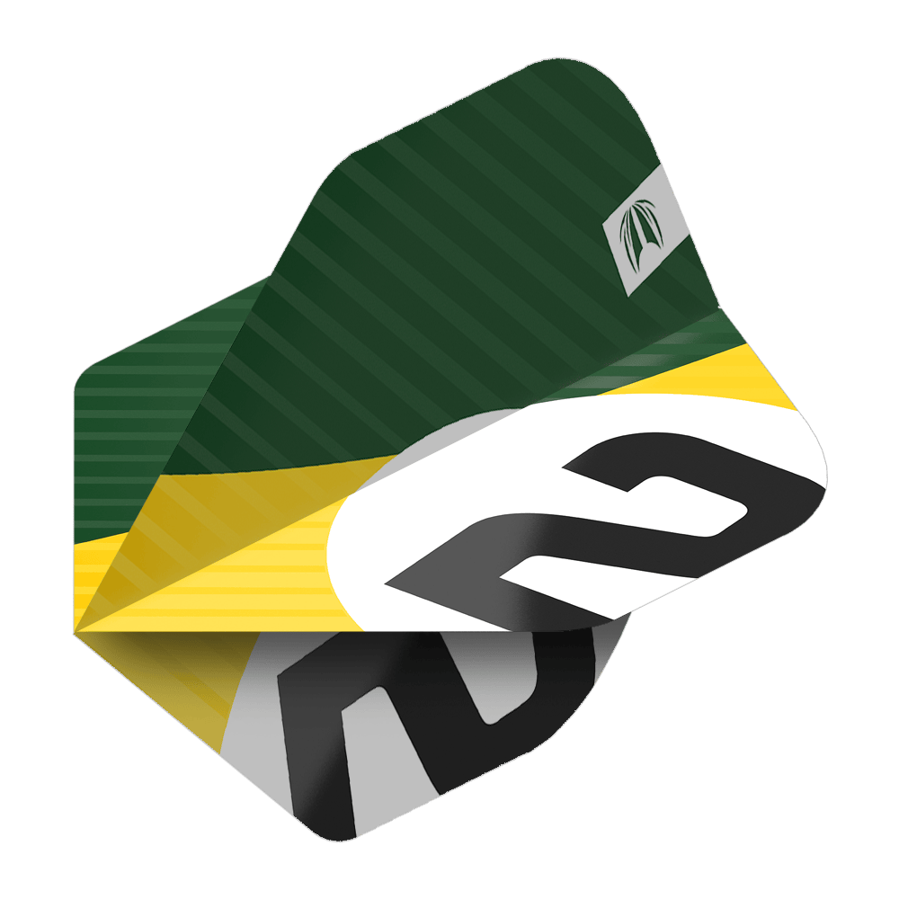 337207_Target_ProUltra_3Sets_Chicane_Green_Standard_Flights_2vACOW32yZJm1b Das Bild zeigt ein Dart-Flight mit grünem, gelbem und weißem Design sowie der Nummer 2. Es handelt sich um das Produkt "Target Pro Ultra Chicane Green No2 Standard Flights - 3 Sets".