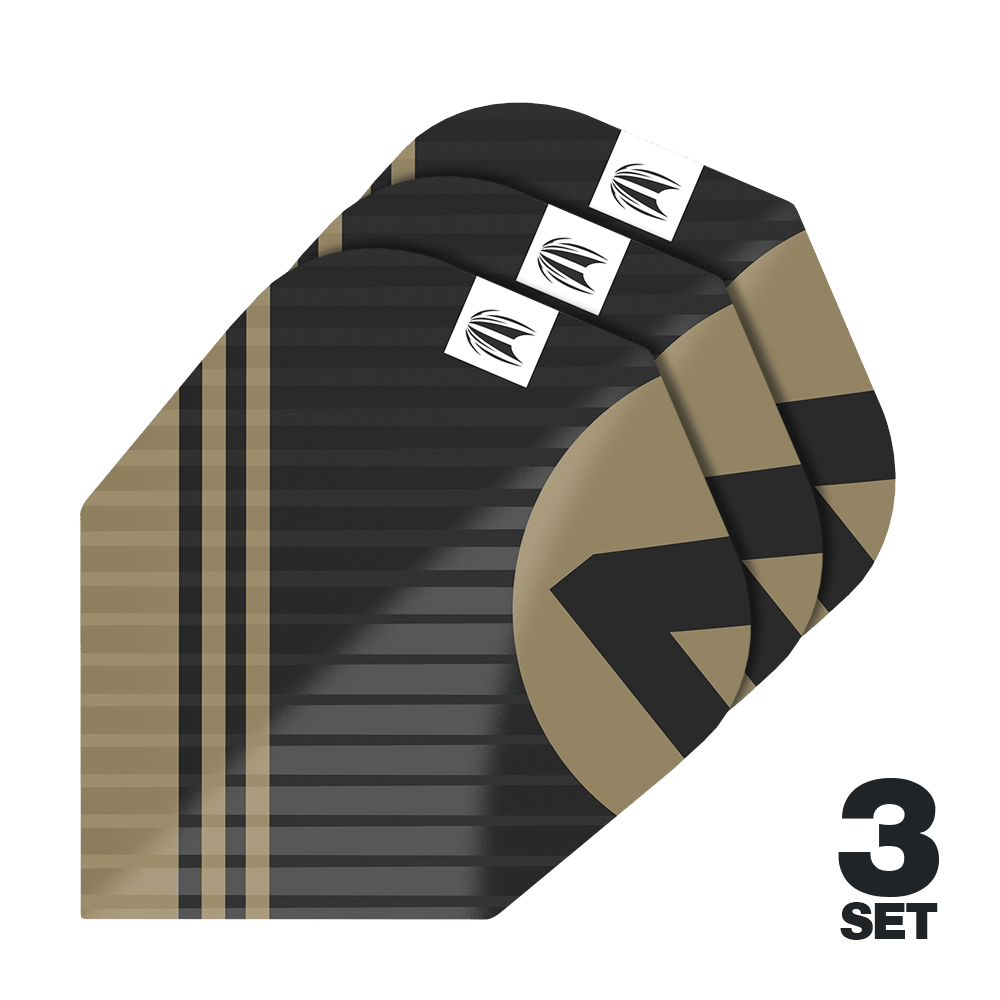 Lotki Target Pro Ultra Chicane Black No6 - 3 zestawy Das Bild zeigt die "Target Pro Ultra Chicane Black No6 Flights" in einem schwarz-goldenen Design. Es sind insgesamt 3 Sets der Flights abgebildet.